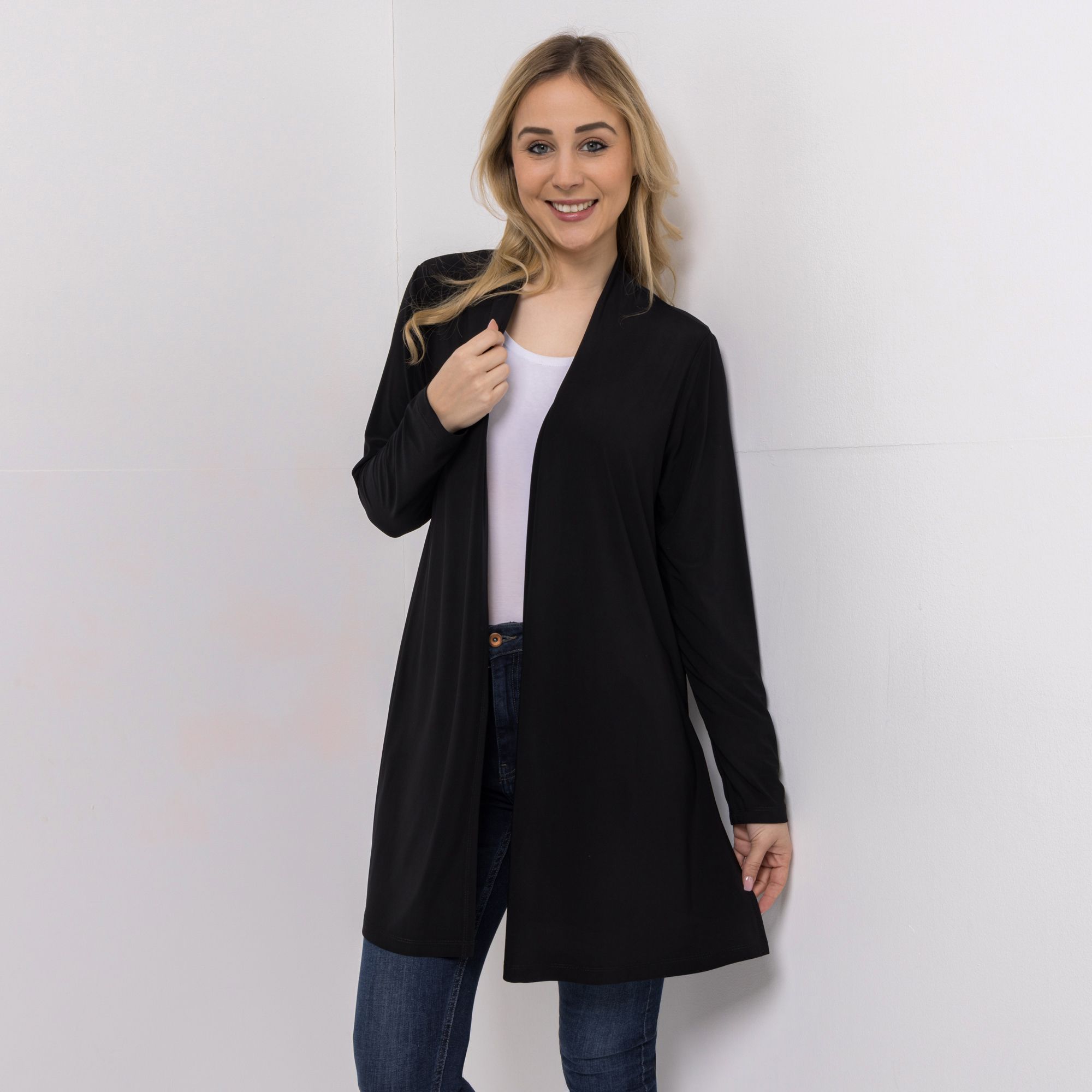 B-Ware KIM & CO. Longcardigan, Langarm Brazil Knit Jersey offene Front