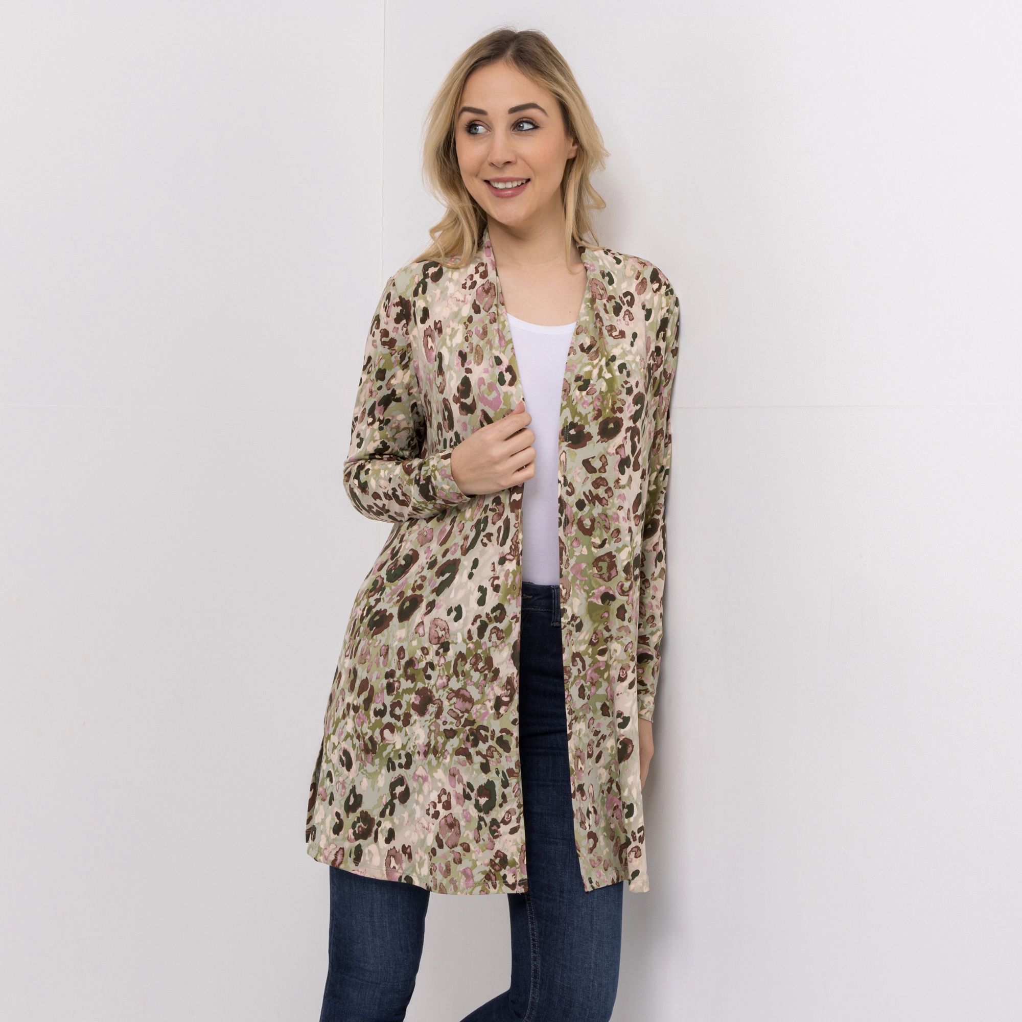 B-Ware KIM & CO. Longcardigan, Langarm Brazil Knit Jersey offene Front