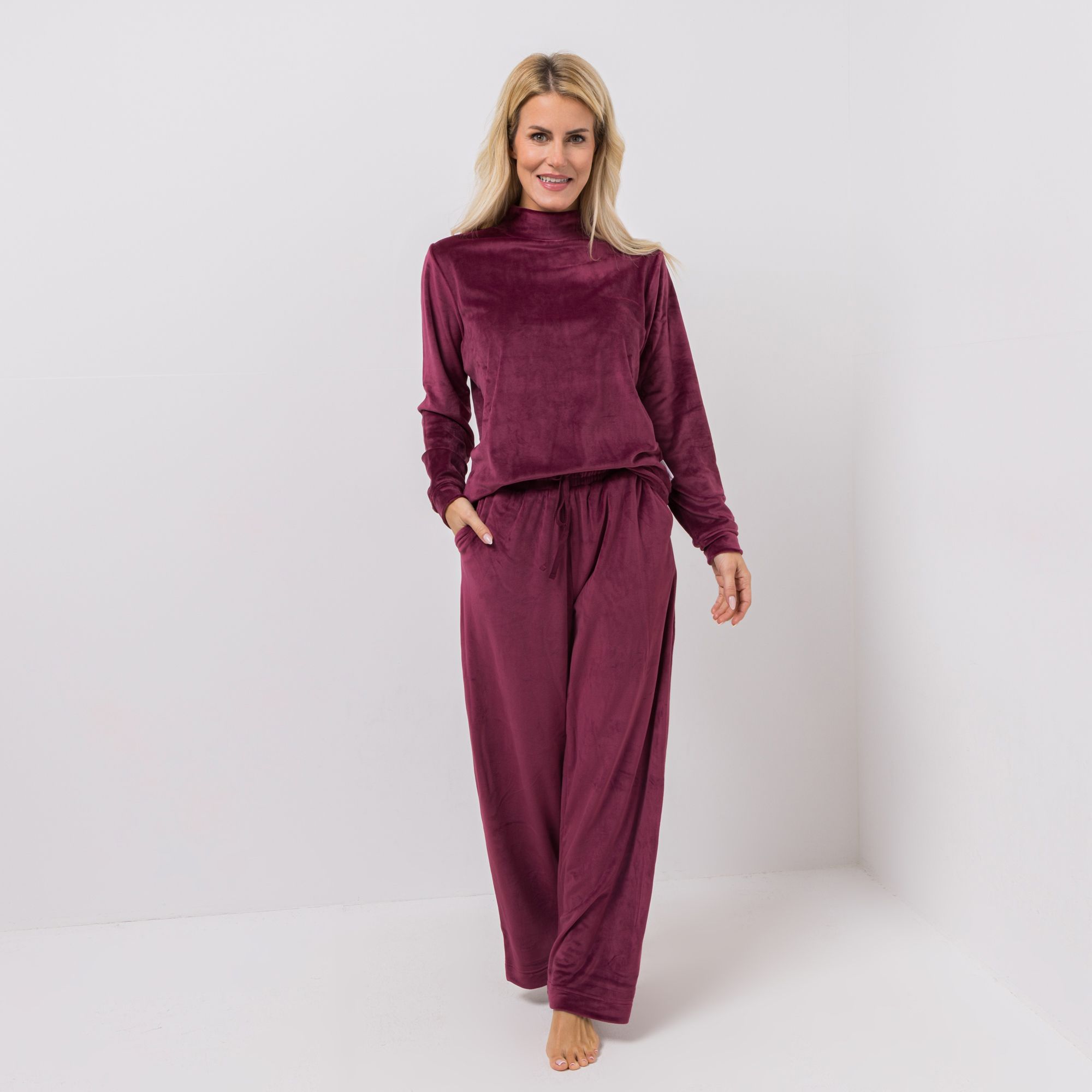 B-Ware MONT CHALET Damen-Hausanzug, 2tlg uni Mikrofaser Samtfell