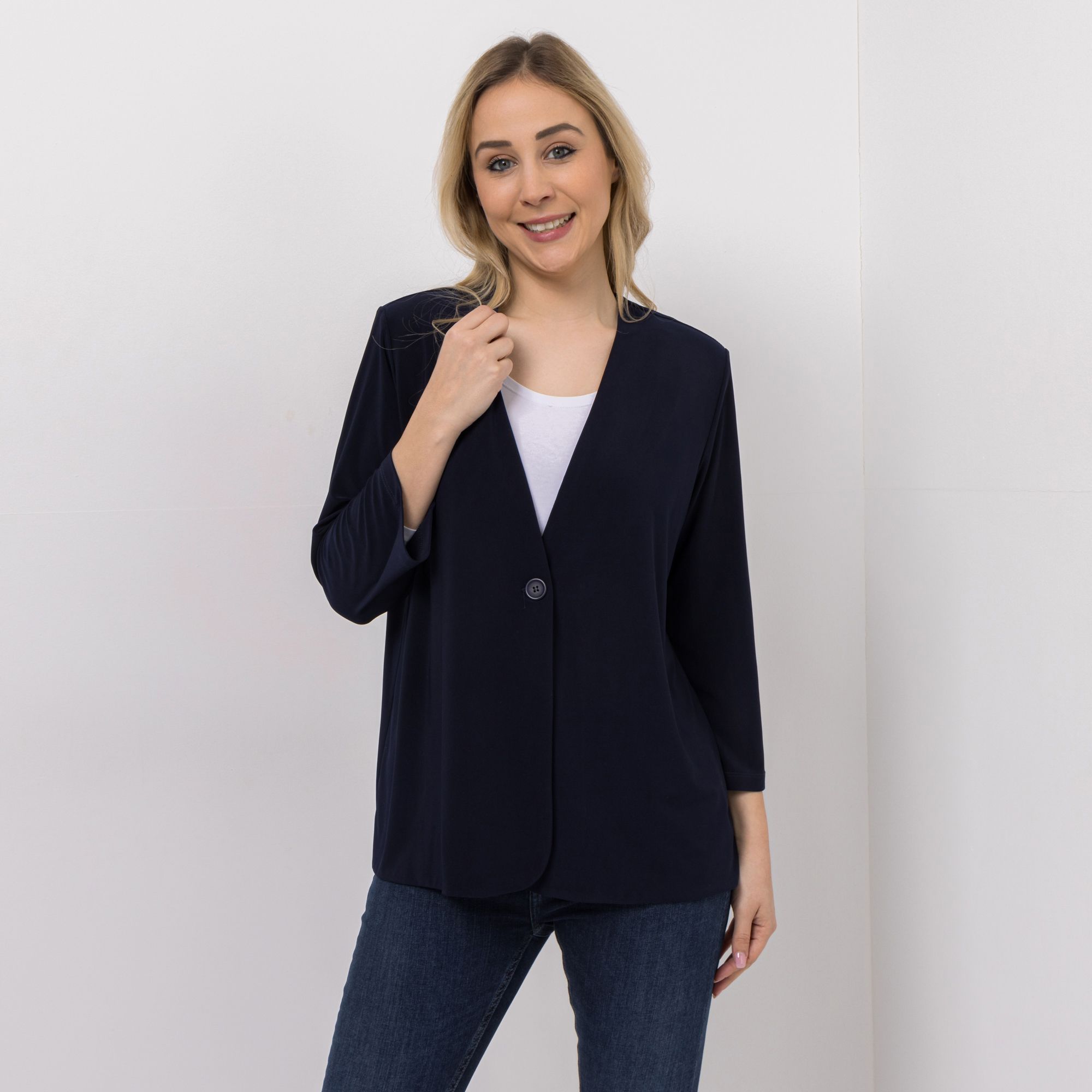 B-Ware KIM & CO. Cardigan, 7/8-Arm Deluxe Brazil Knit 1 Knopf Verschluss