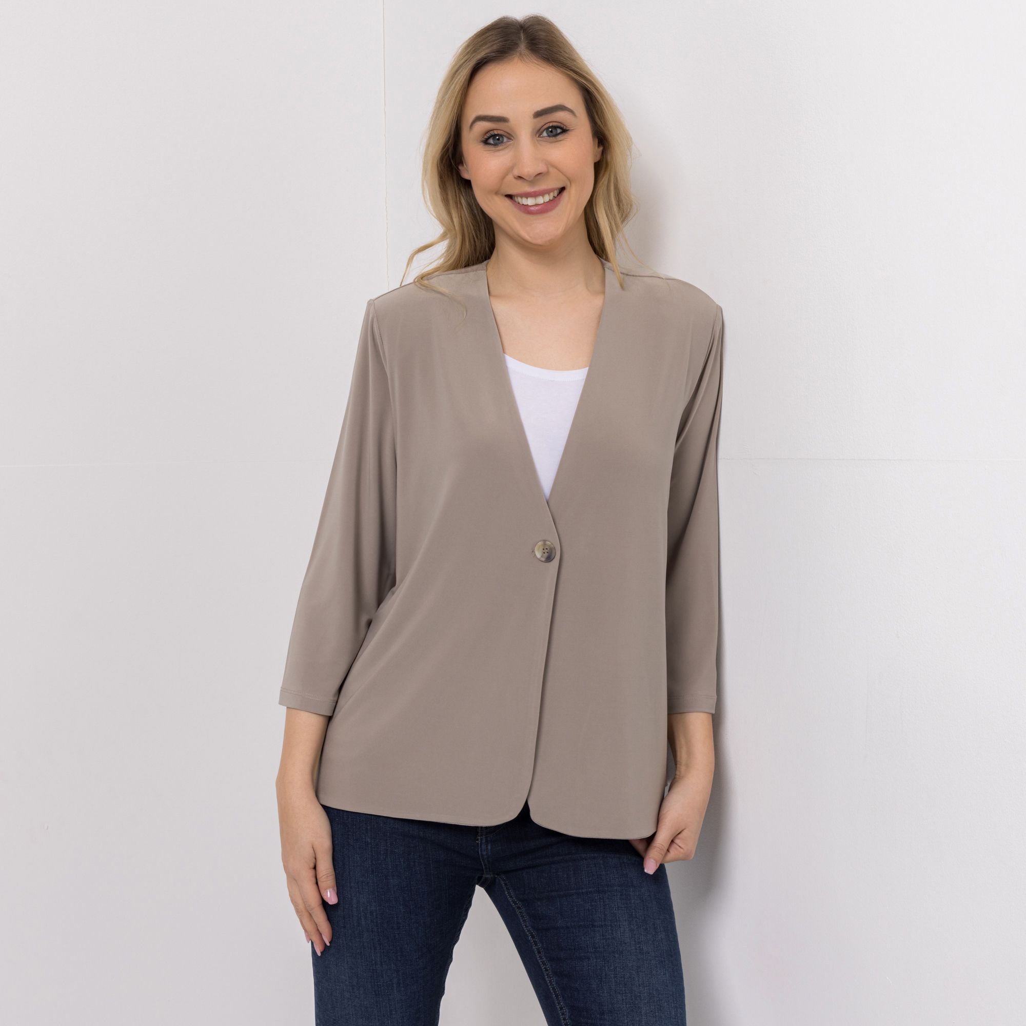 B-Ware KIM & CO. Cardigan, 7/8-Arm Deluxe Brazil Knit 1 Knopf Verschluss