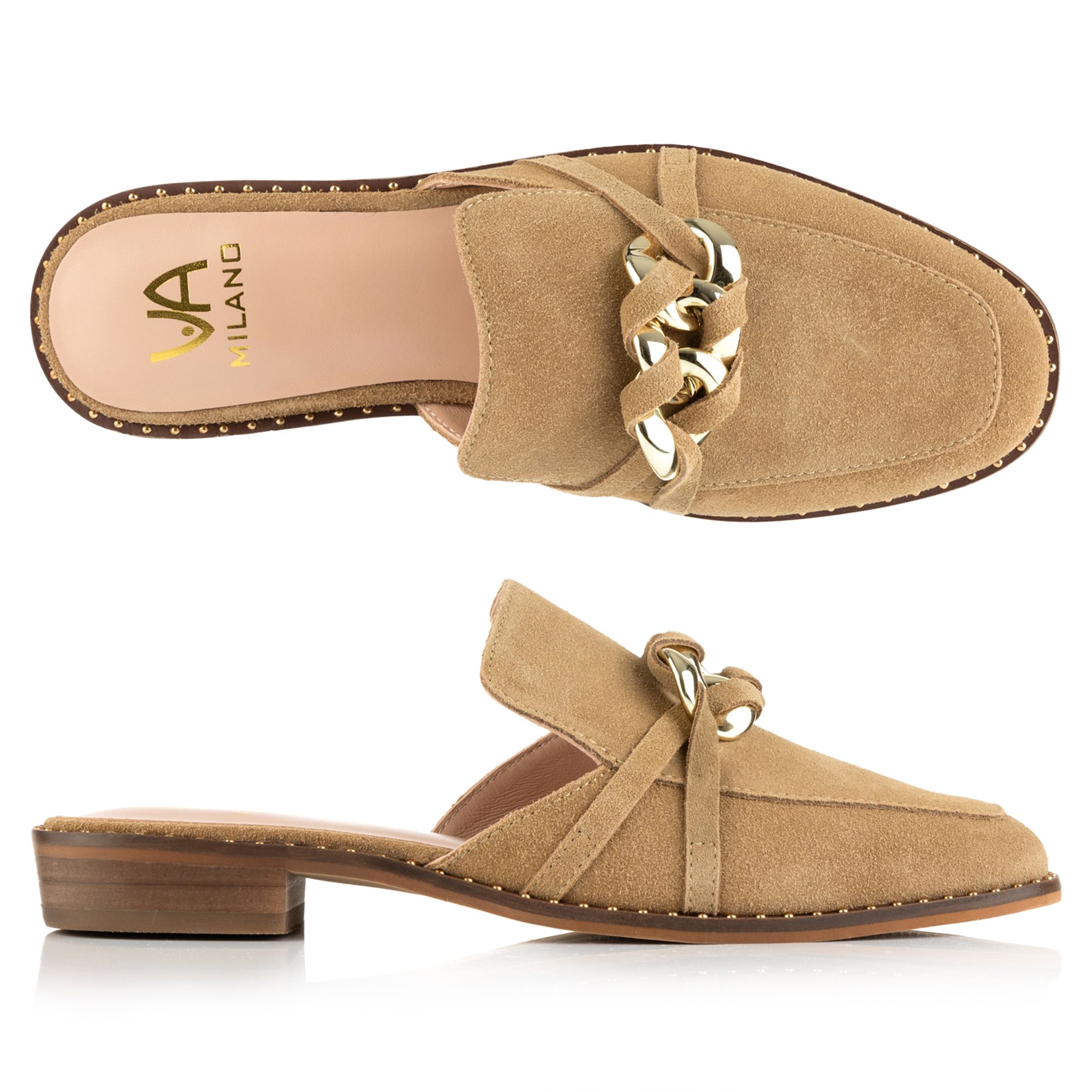 B-Ware VIA MILANO Damen-Slipper echt Leder Ketten-Detail