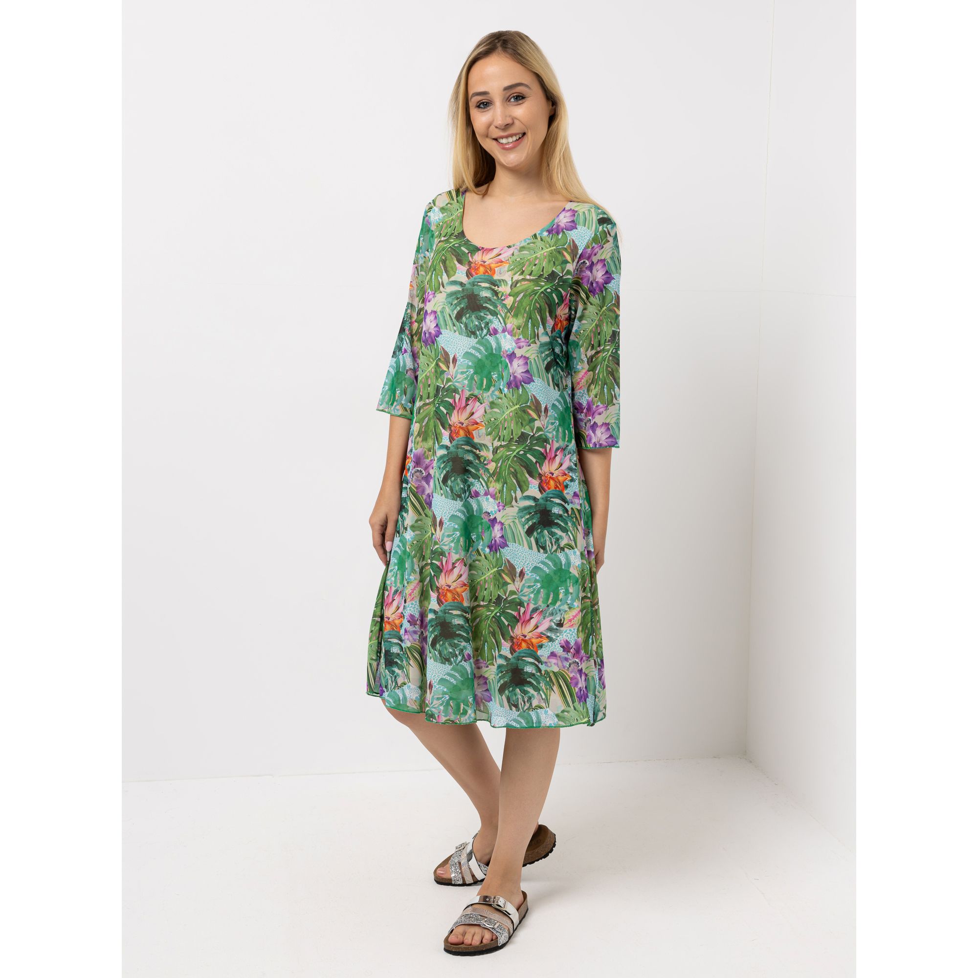 B-Ware DINE 'N' DANCE Mesh-Kleid, 3/4-Arm knieumspielend Rundhalsausschnitt