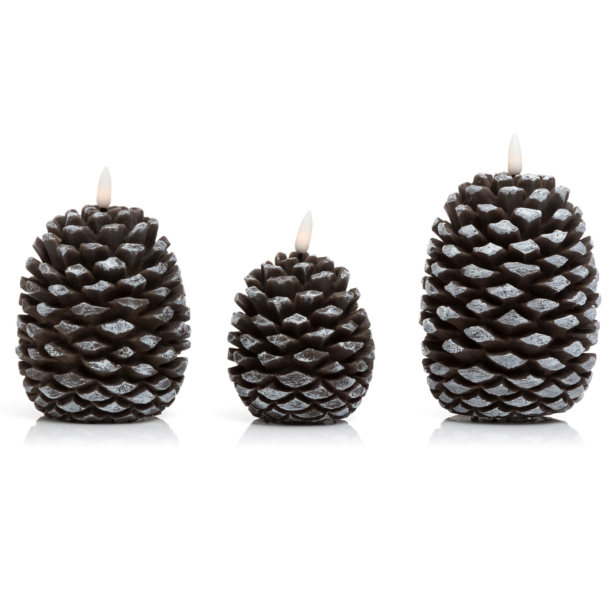 B-Ware ELAMBIA 3 LED-Kerzen Tannenzapfen H. 11, 13,5 & 15,5cm