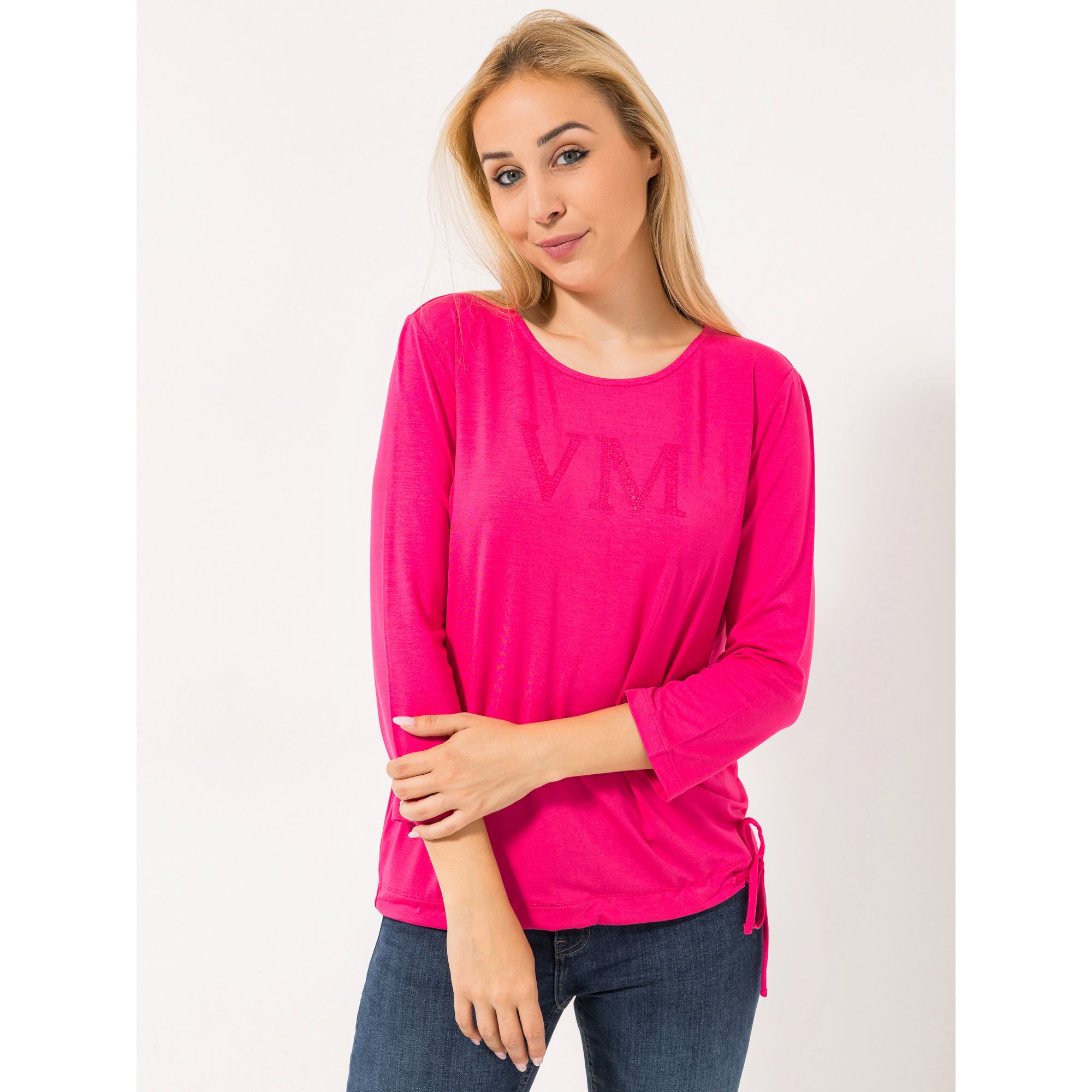 B-Ware VIA MILANO Shirt, 3/4-Arm Glitter Detail Tunnelzug am Saum