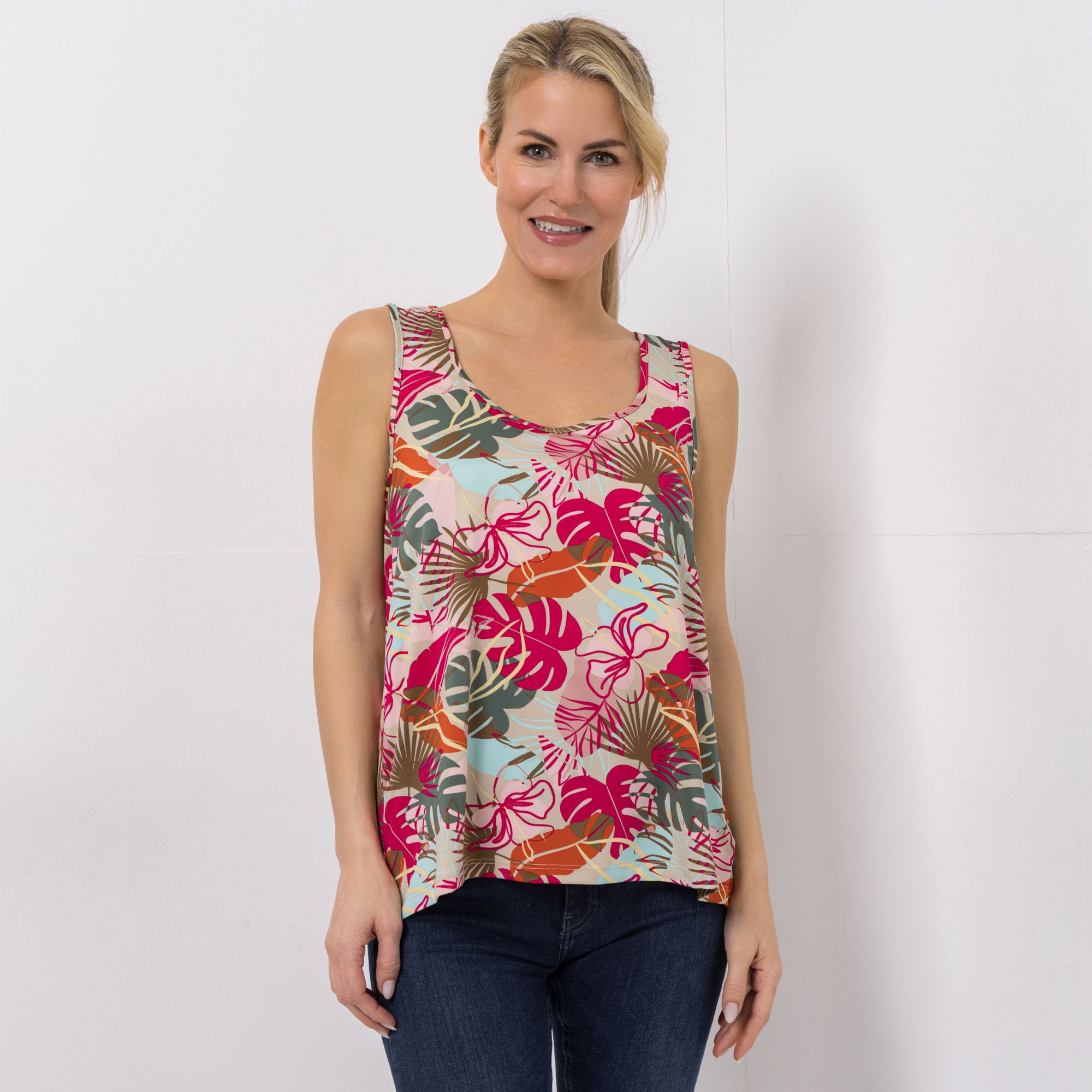 B-Ware KIM & CO. Wende-Top Brazil Knit Jersey ausgestellter Saum