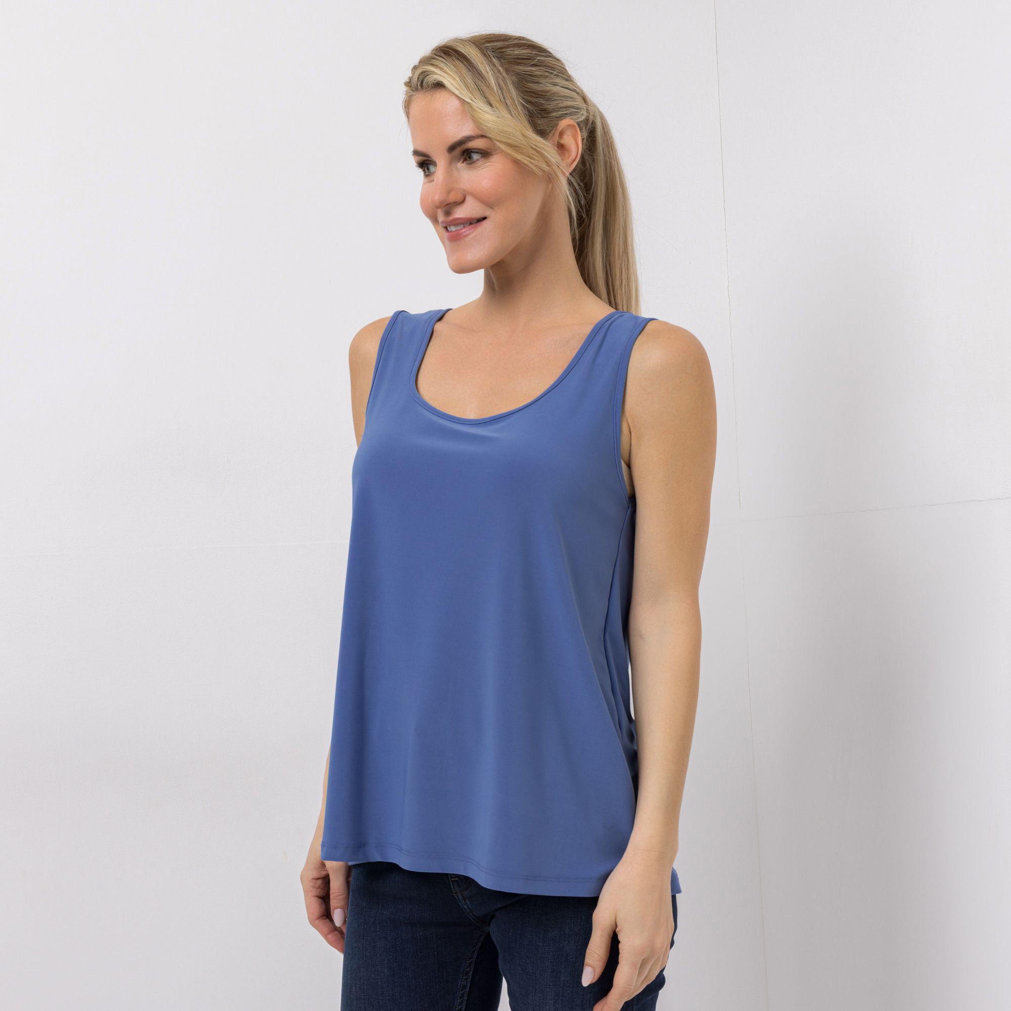 B-Ware KIM & CO. Wende-Top Brazil Knit Jersey ausgestellter Saum