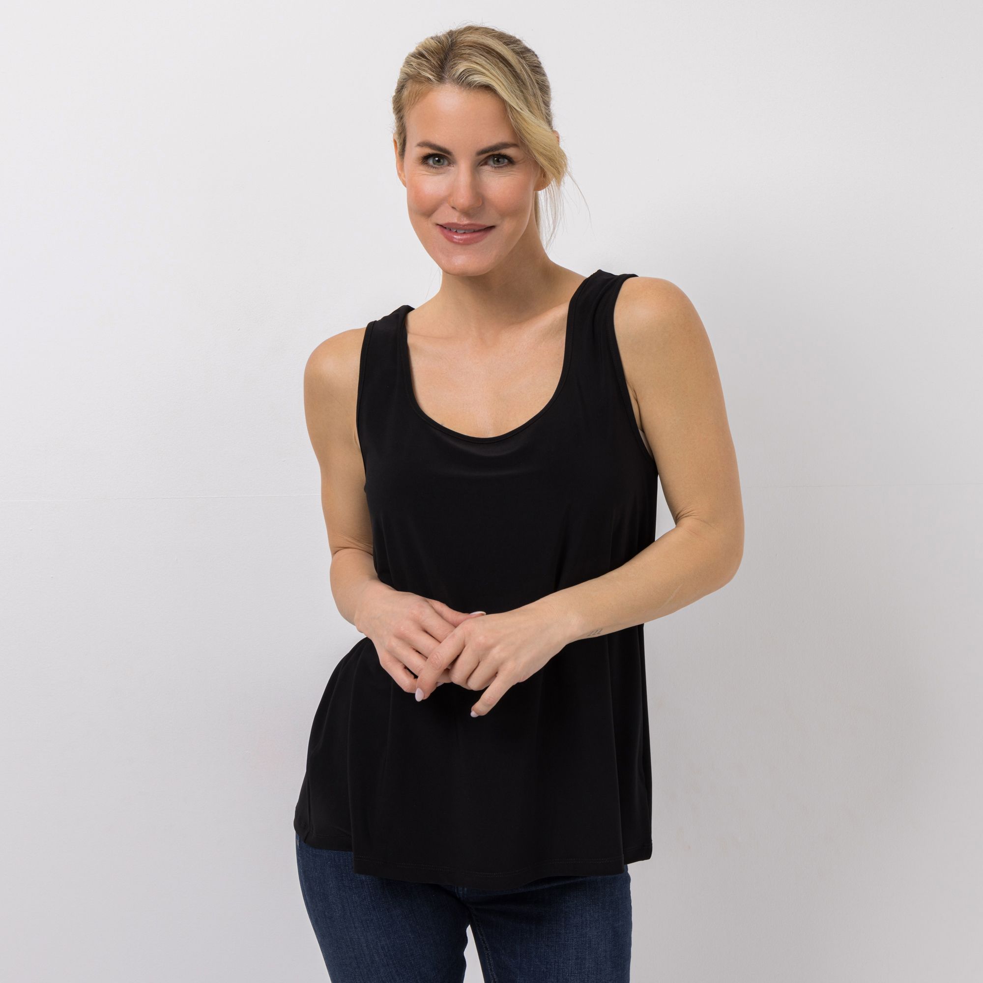 B-Ware KIM & CO. Wende-Top Brazil Knit Jersey ausgestellter Saum