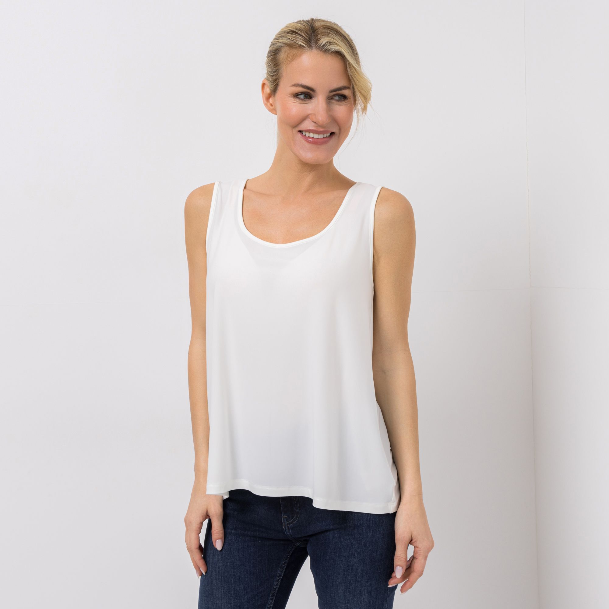 B-Ware KIM & CO. Wende-Top Brazil Knit Jersey ausgestellter Saum