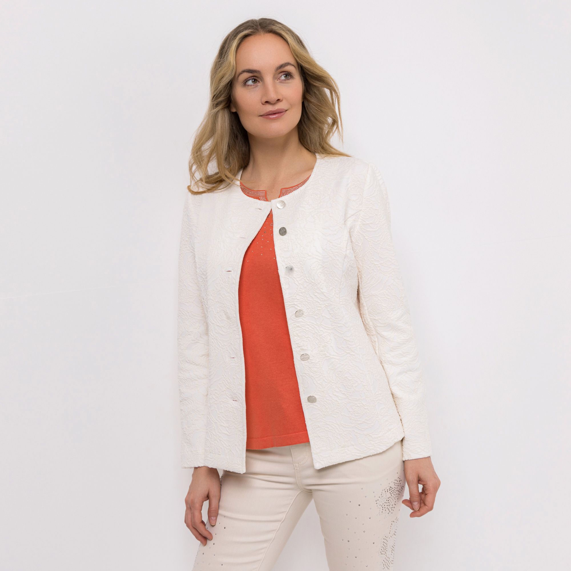 B-Ware VIA MILANO Jacke, 1/1-Arm Jacquard-Jersey Rundhalsausschnitt