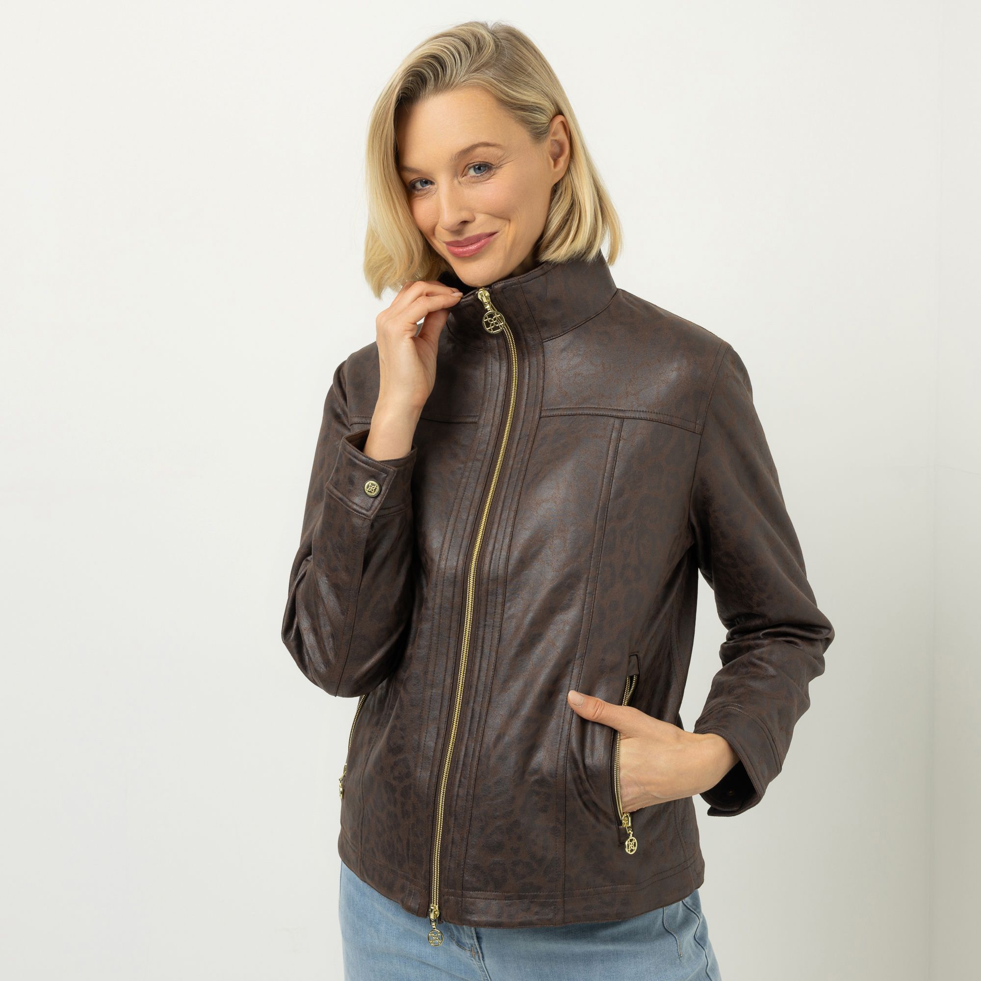 B-Ware DAWID by Dawid Tomaszewski Jacke, mit Leo-Druck Leder-Optik