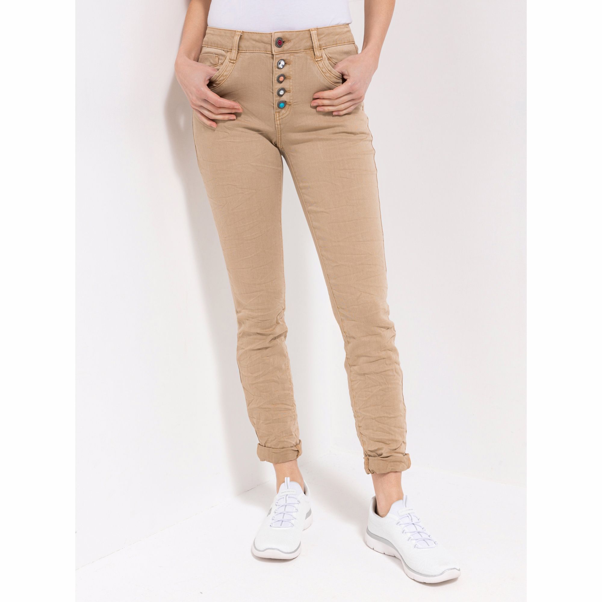 B-Ware DINE 'N' DANCE Jeanshose Jive 5-Pocket-Style bunte Schmuckknöpfe