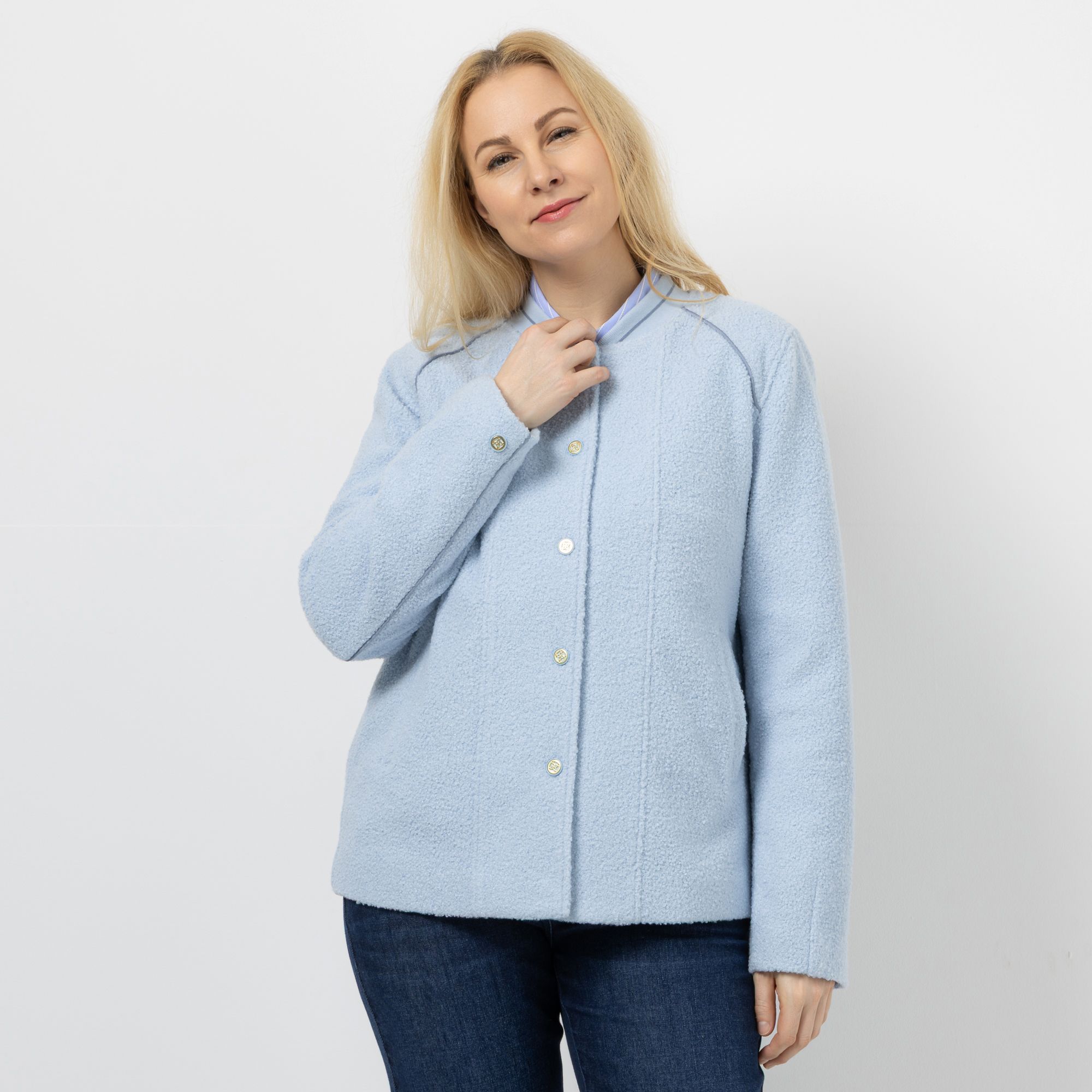 B-Ware DAWID by Dawid Tomaszewski Jacke, Bouclé-Optik Kontrast-Paspel