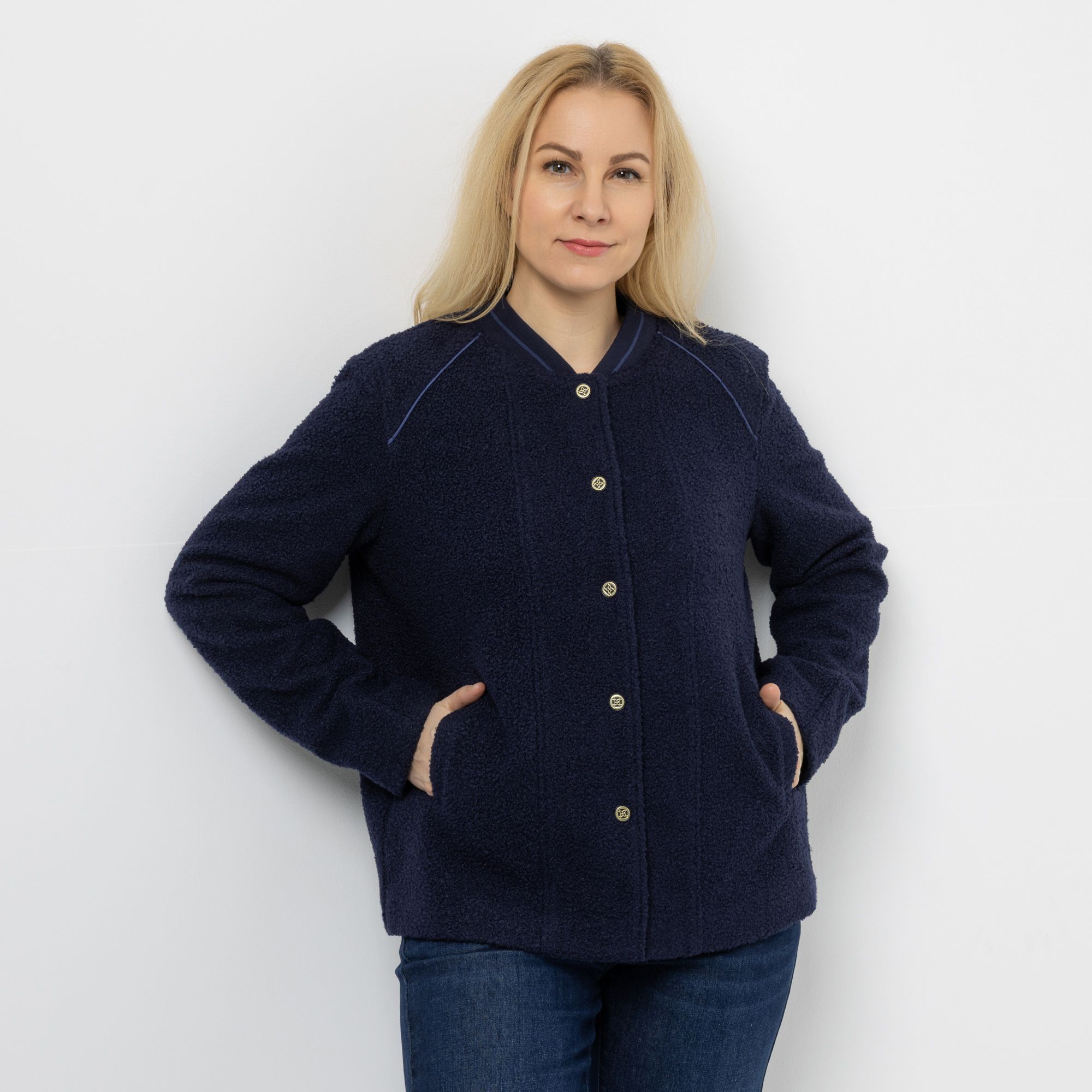 B-Ware DAWID by Dawid Tomaszewski Jacke, Bouclé-Optik Kontrast-Paspel