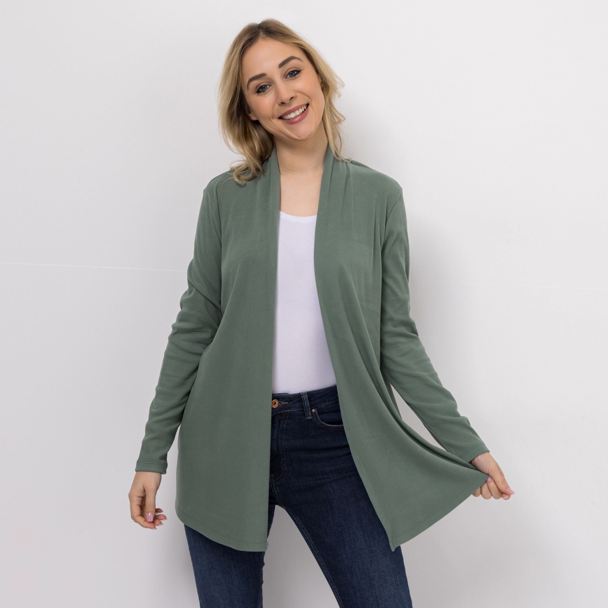 B-Ware KIM & CO. Cardigan, Langarm Jersey, gerippt offene Front