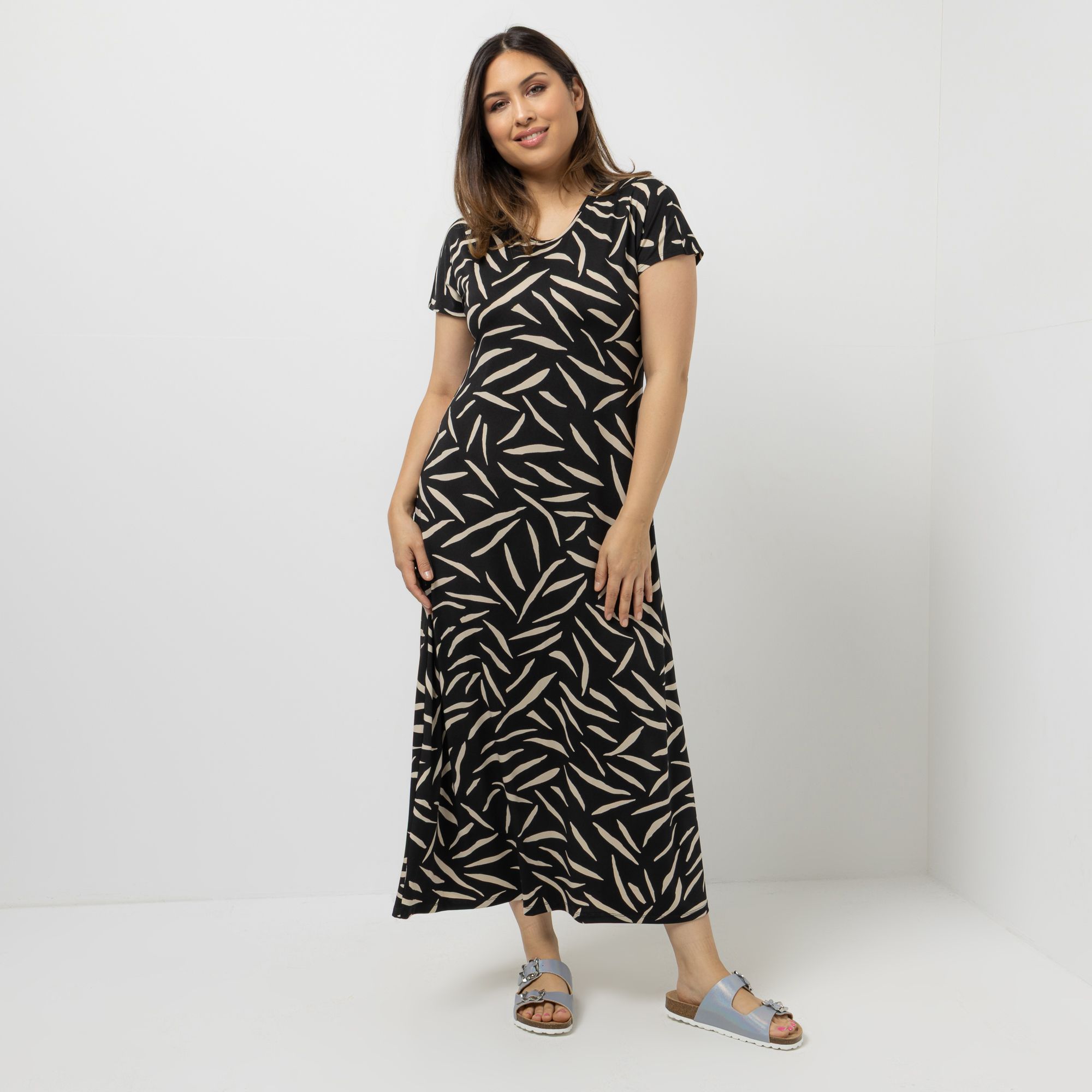 B-Ware KIM & CO. Maxikleid, 1/4-Arm Brazil Knit Jersey Rundhalsausschnitt