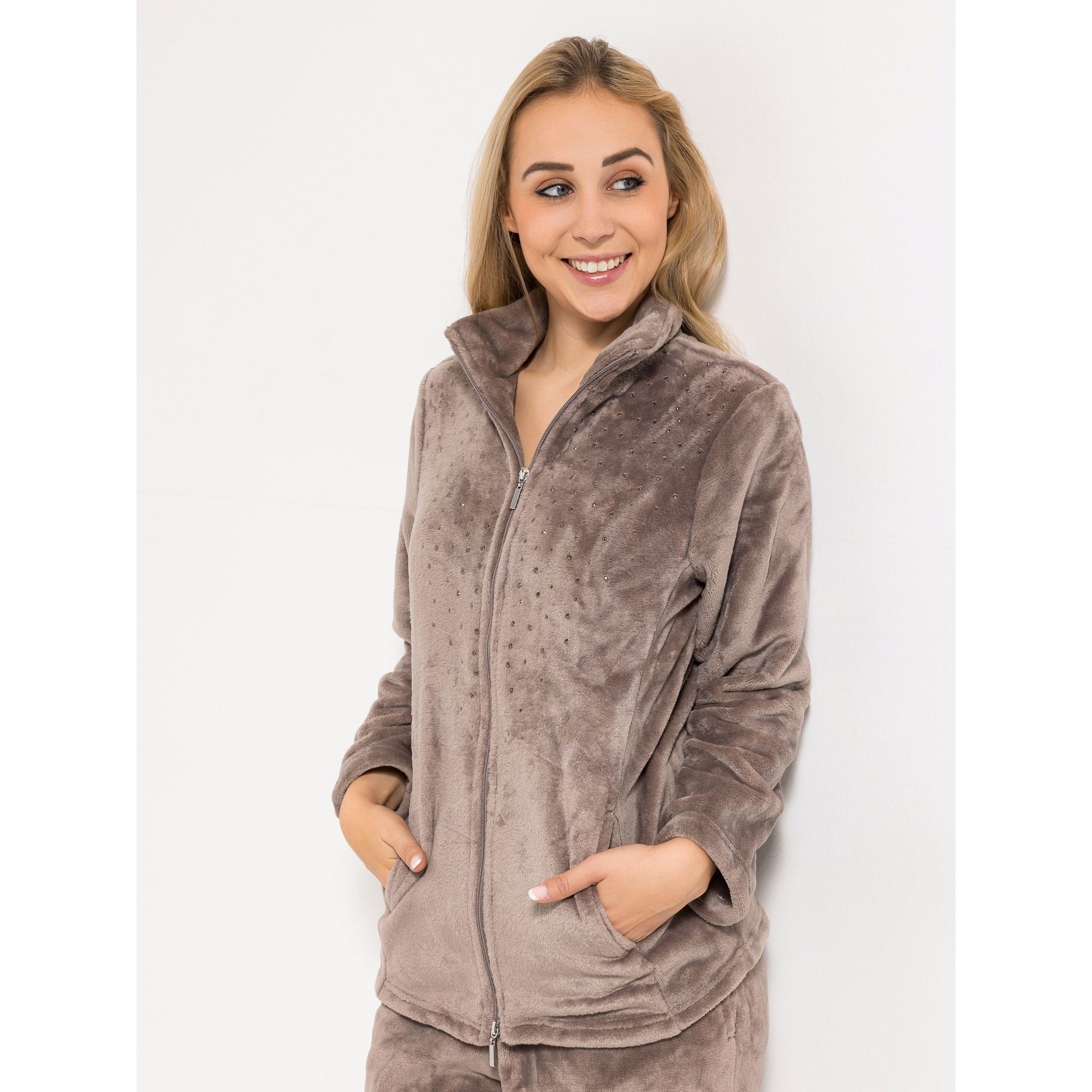 B-Ware MONT CHALET uni Damen-Jacke Strasssteine Mikrofaser Chinchilla