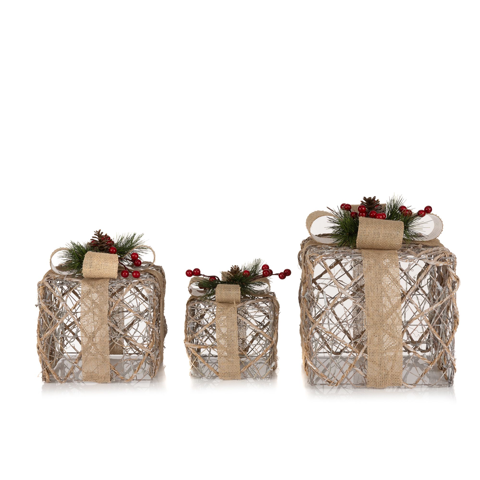 B-Ware LUMIDA Xmas 3 LED-Geschenke Rattan-Geflecht 6h-Timerfunktion