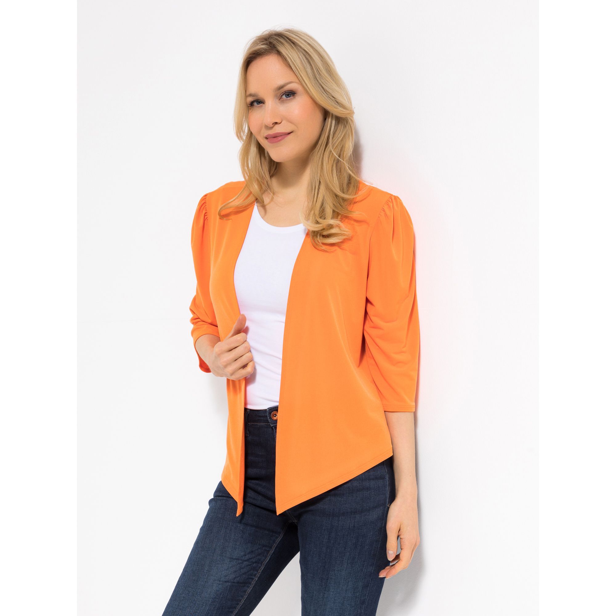 B-Ware KIM & CO. Cardigan, 3/4-Arm Brazil Knit Jersey gerüschte Schulter