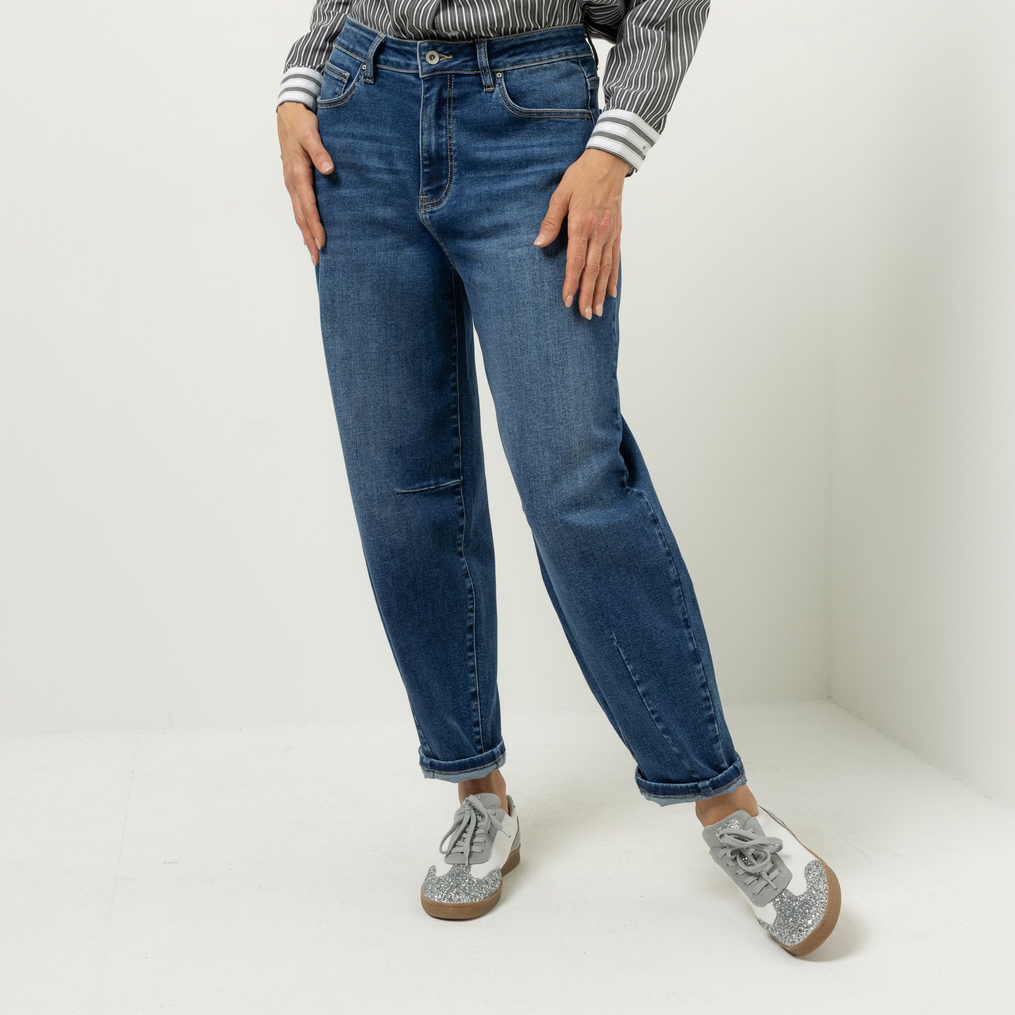 B-Ware DINE 'N' DANCE Jeanshose Barrel-Style lange Form