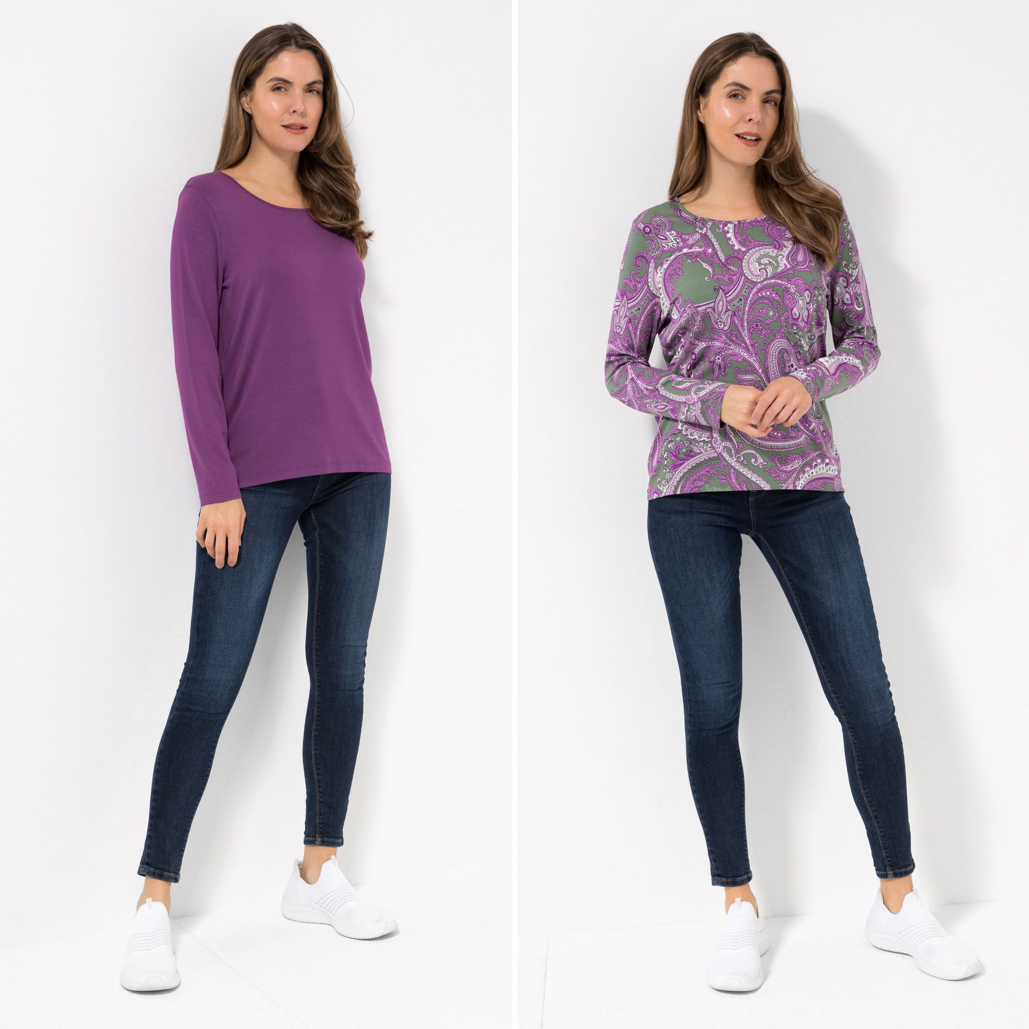 B-Ware DENIM & CO. 2 Shirts 1/1-Arm Rundhalsausschnitt