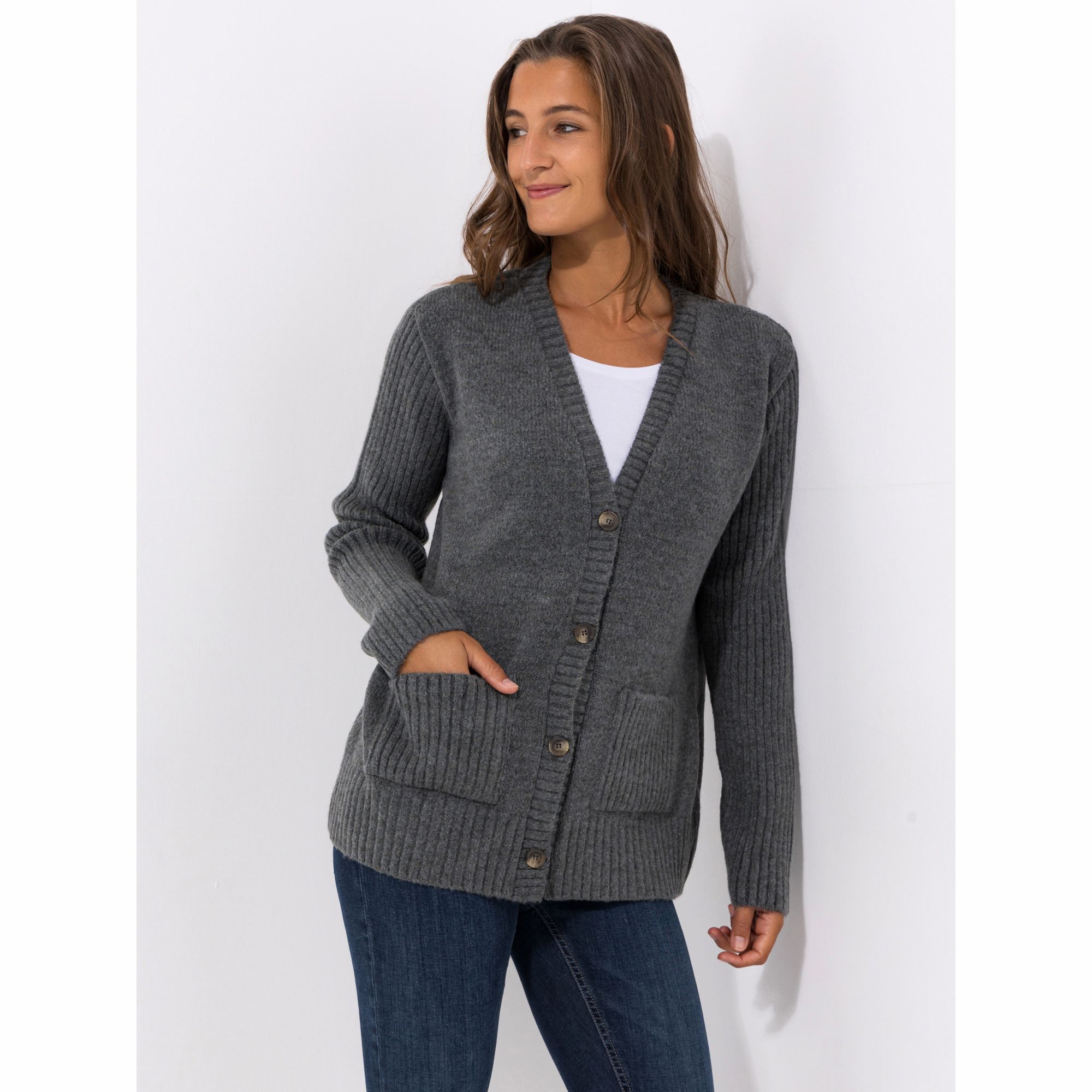 B-Ware DINE 'N' DANCE Cardigan, 1/1-Arm aufgesetzte Taschen V-Ausschnitt