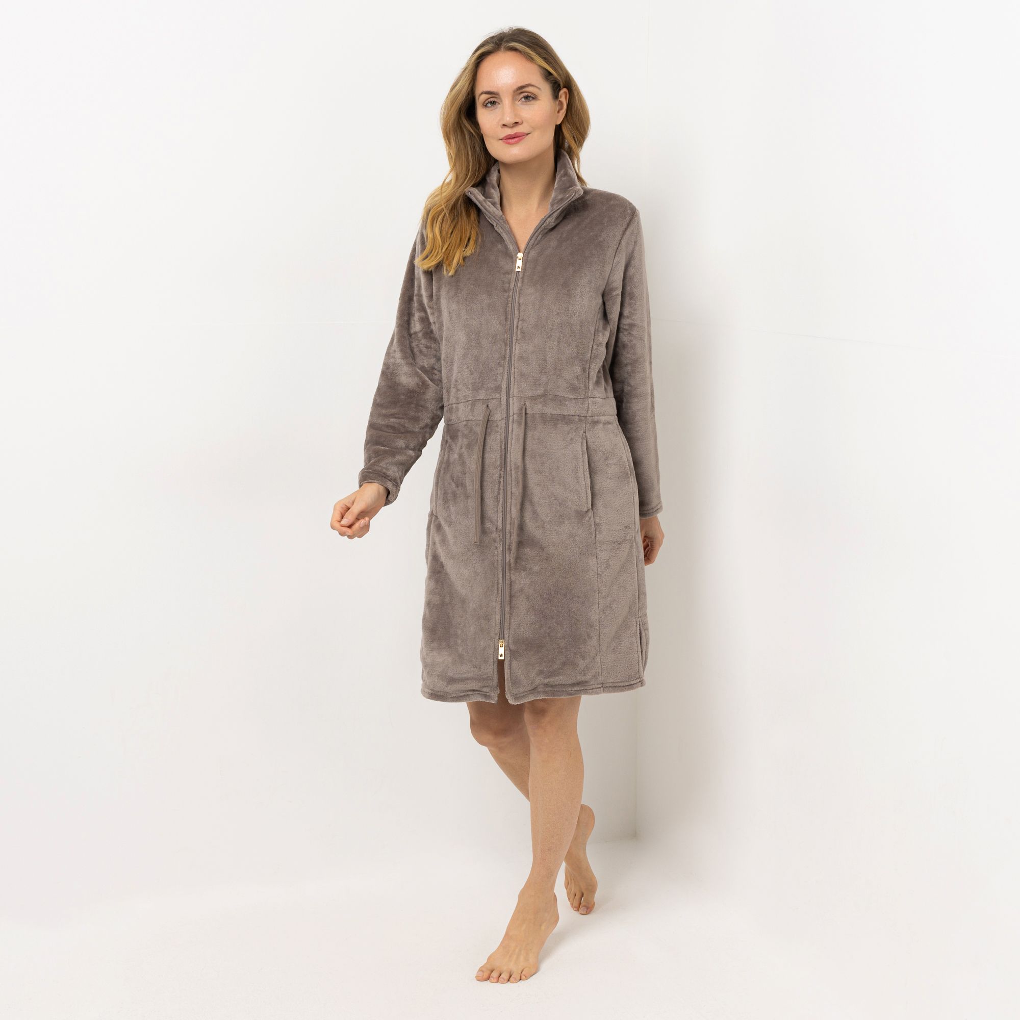B-Ware MONT CHALET Damen-Hauskleid uni Mikrofaser Chinchilla