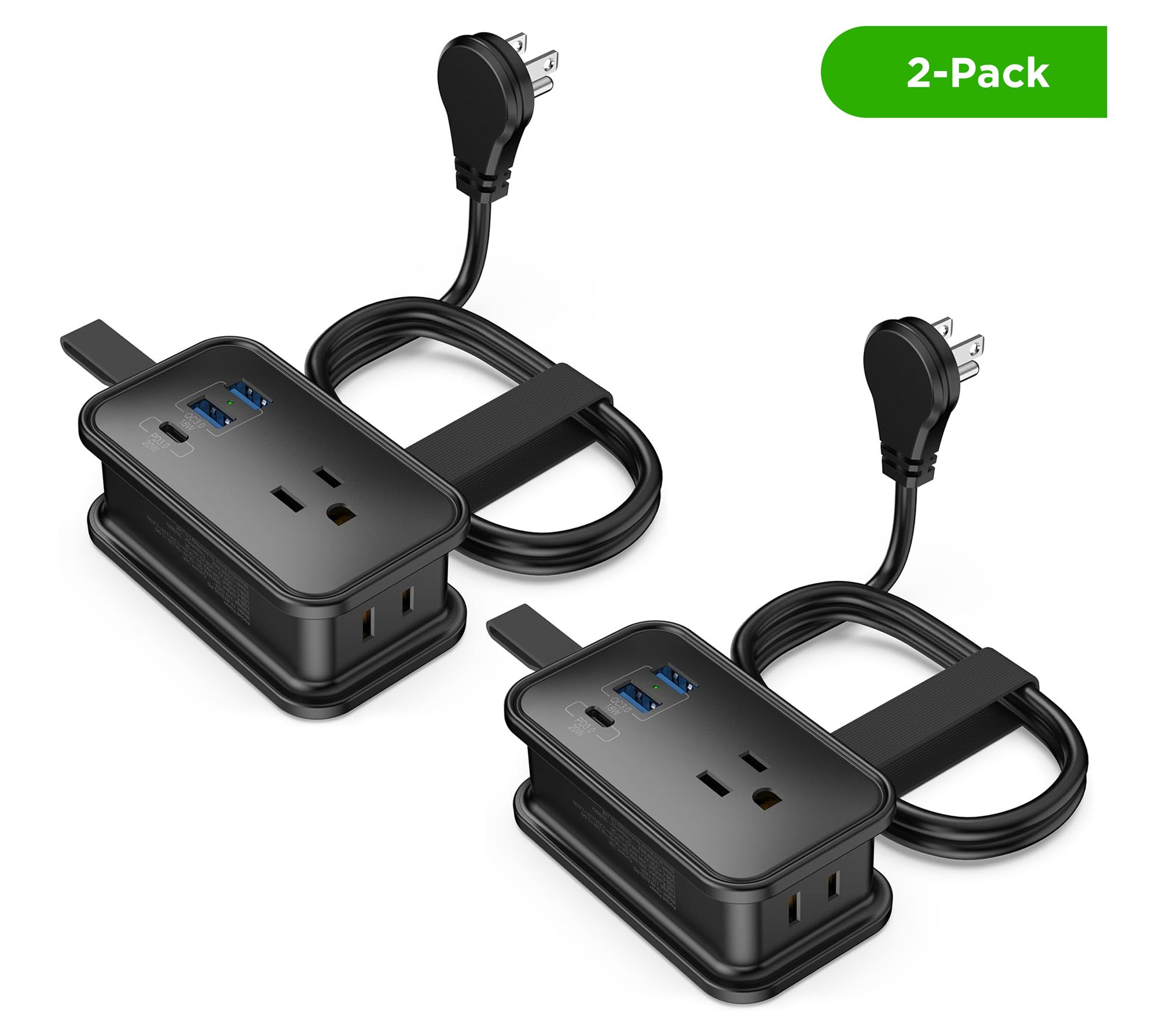Uncaged Ergonomics Set of 2 Travel Power Strip w/ USB Ports