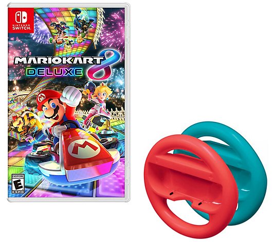 Mario Kart 8 Deluxe with Red and Blue SteeringWheels - Switch