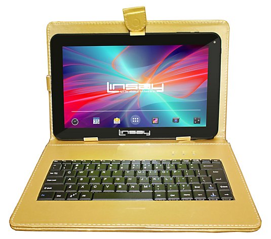 LINSAY 10.1" 16GB Tablet with Leather Case andKeyboard