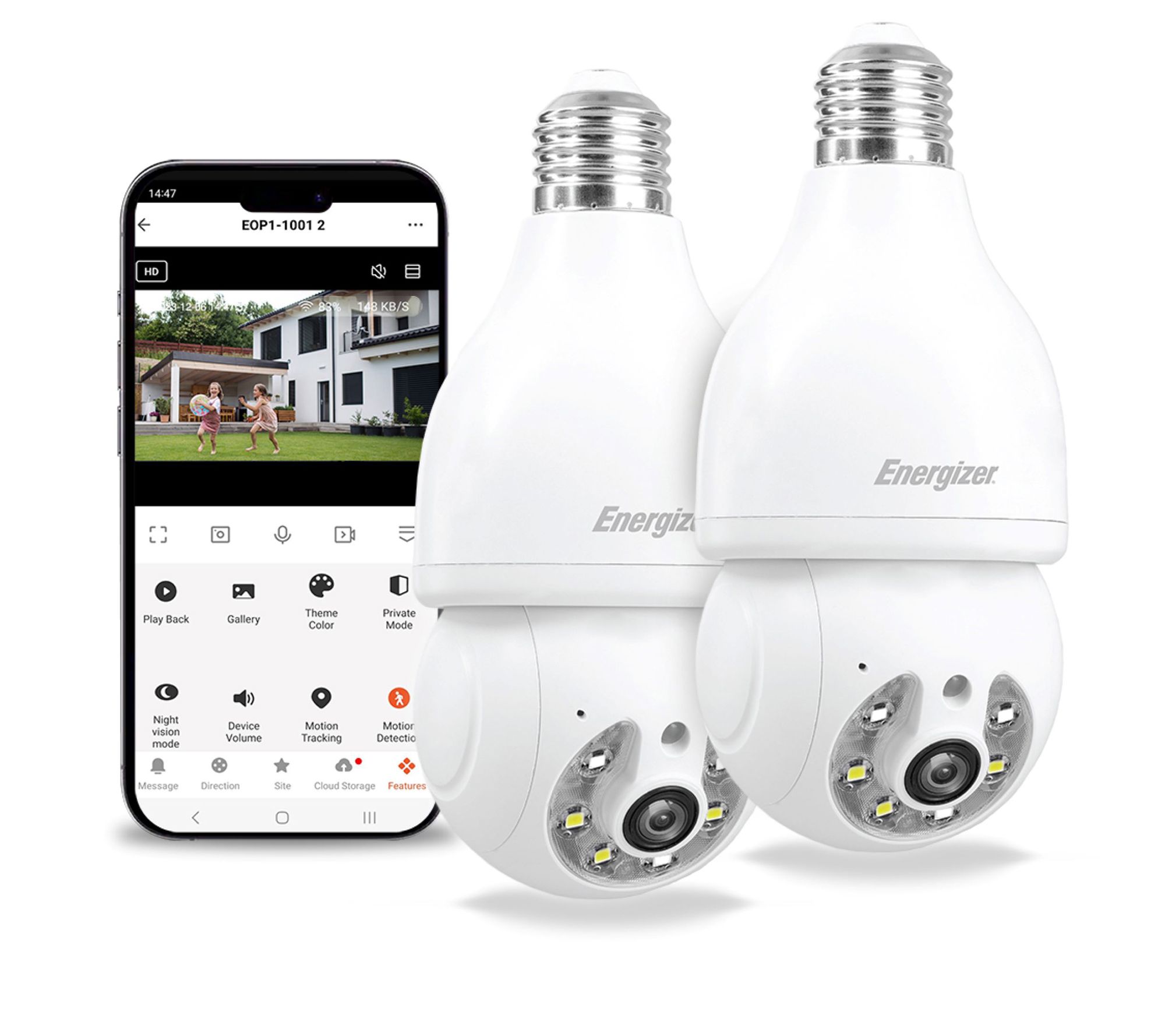 Energizer Smart 2K Pan and Tilt Light Socket Cam 2-Pack