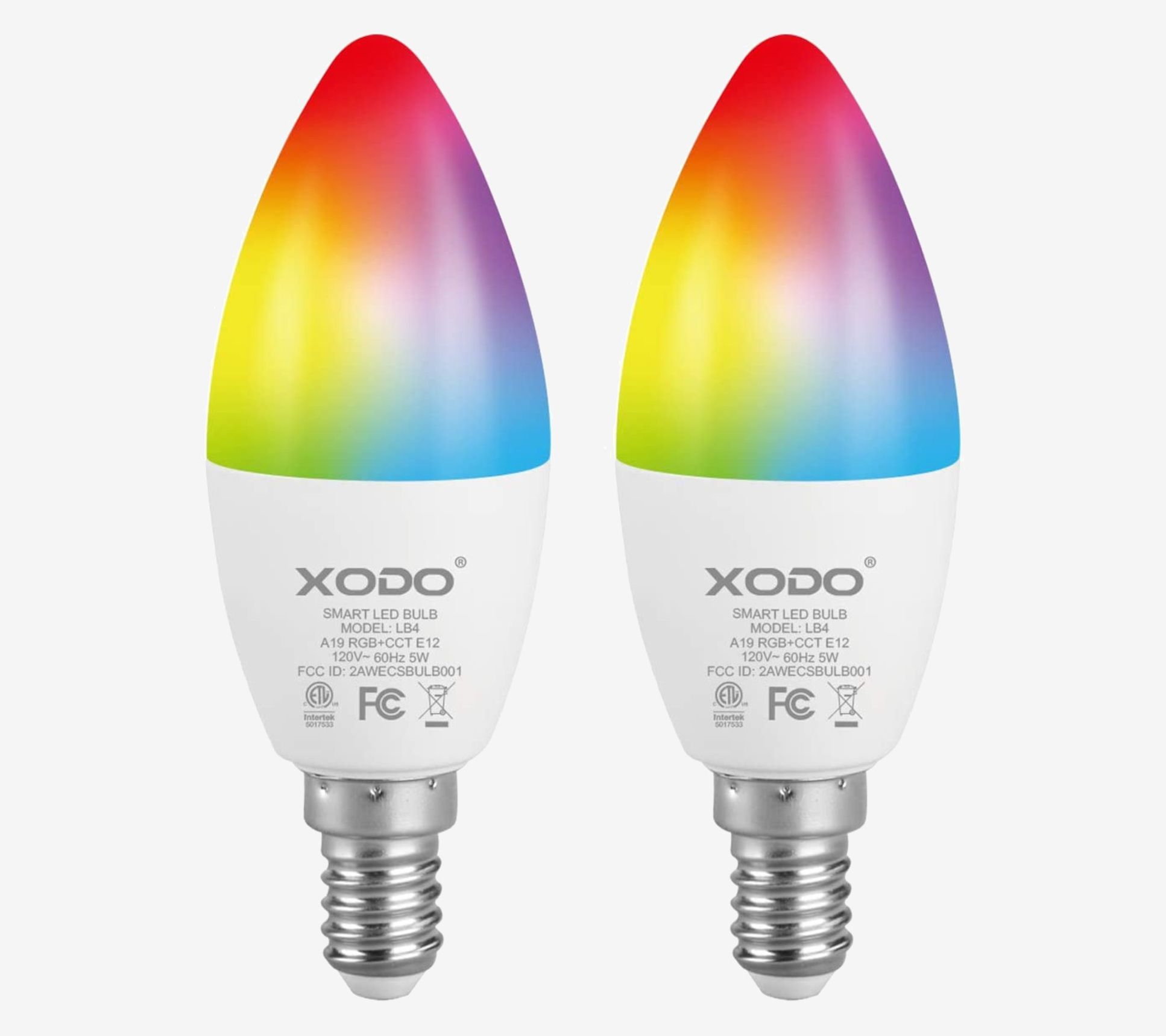 XODO Smart Candelabra LED Bulb 2-Pack Multi-Color WiFi E12 5W