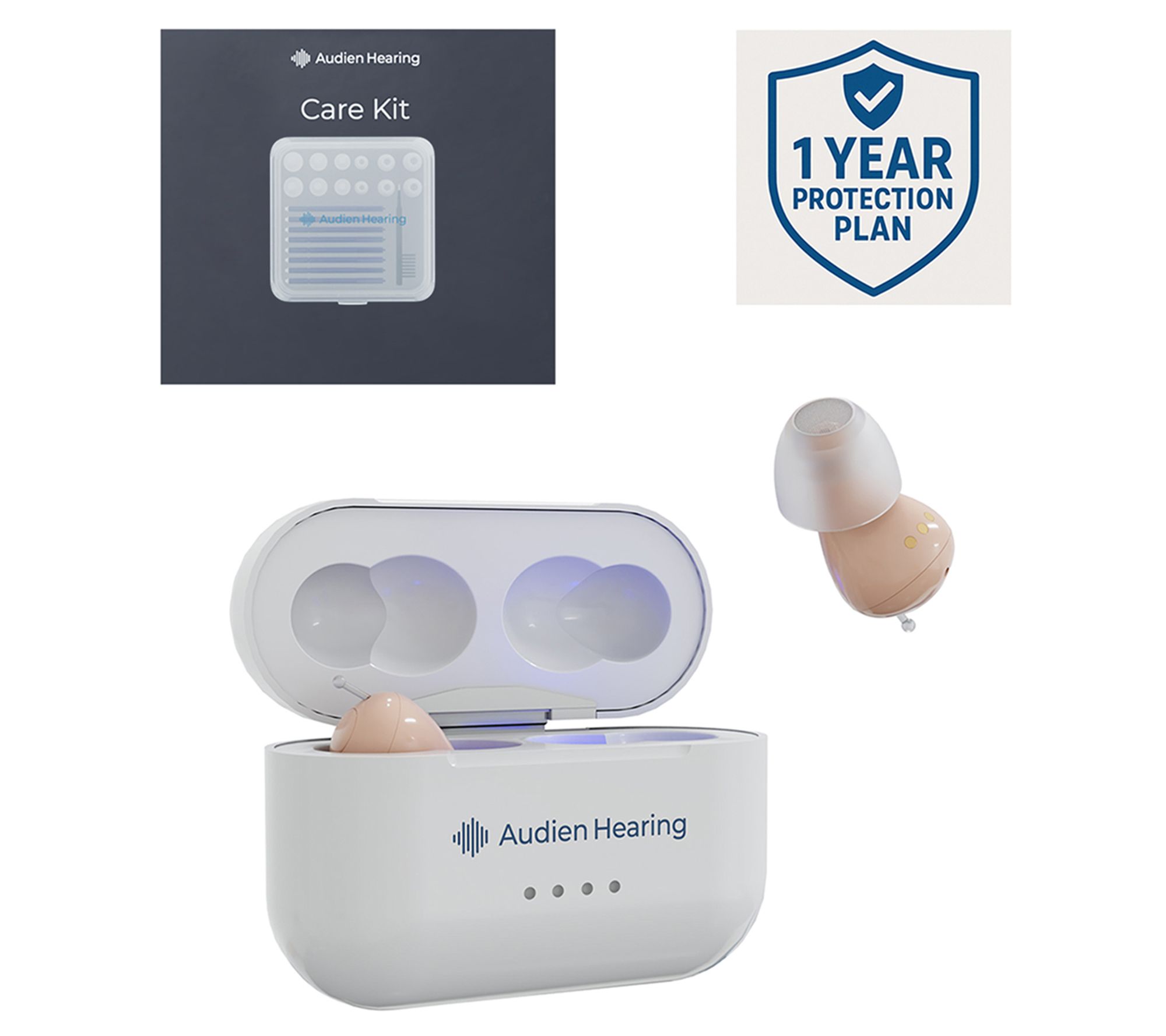 Audien Atom Pro 2 Hearing Aids with Care Kit & Protection Plan