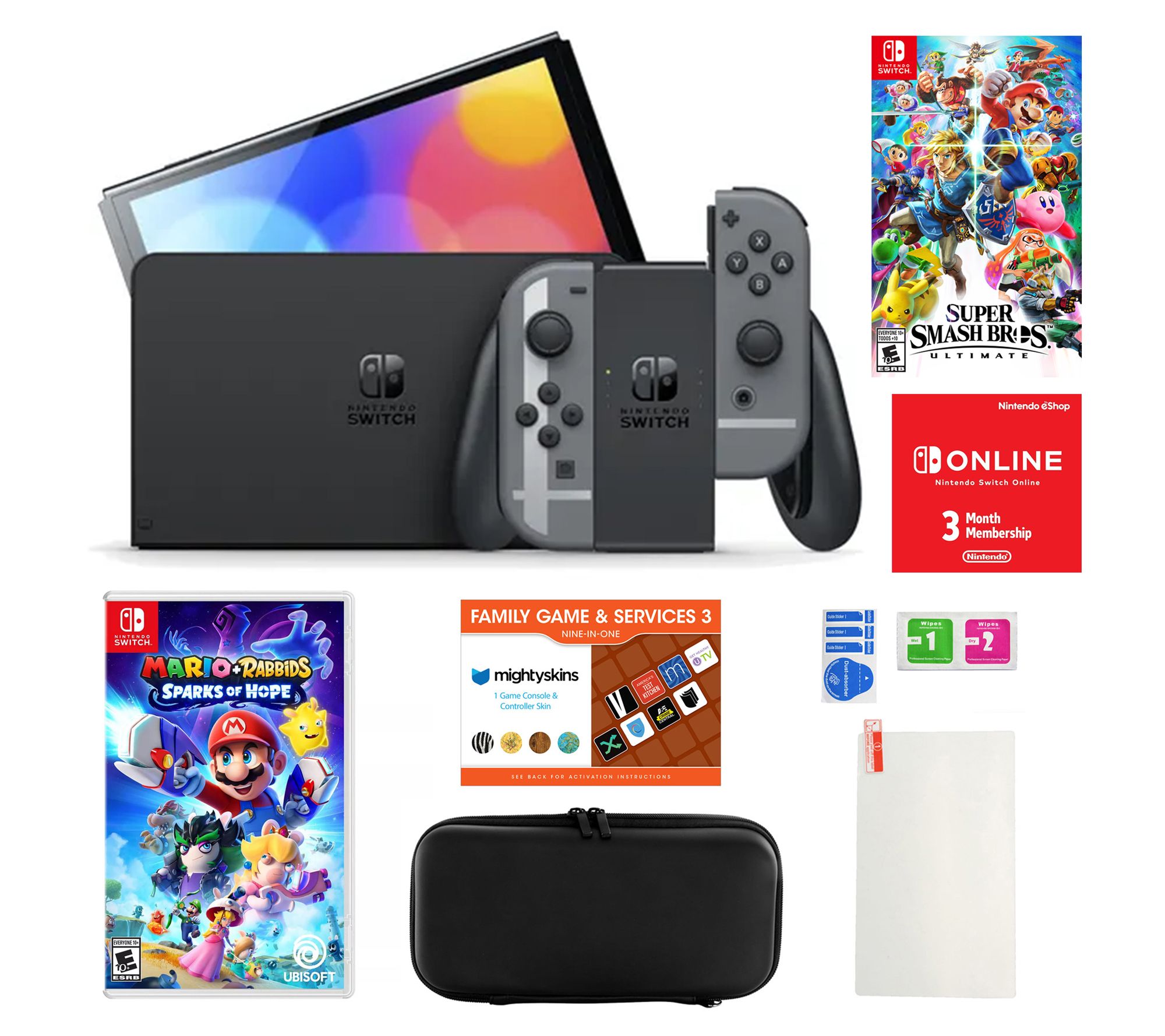Nintendo Switch OLED White - Mario Kart 8 Deluxe - Character Group Luigi,  Peach + 128GB Card & More 