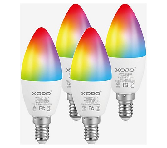 XODO Smart Candelabra LED Bulb 4-Pack Multi-Color Wi-Fi E12 5W