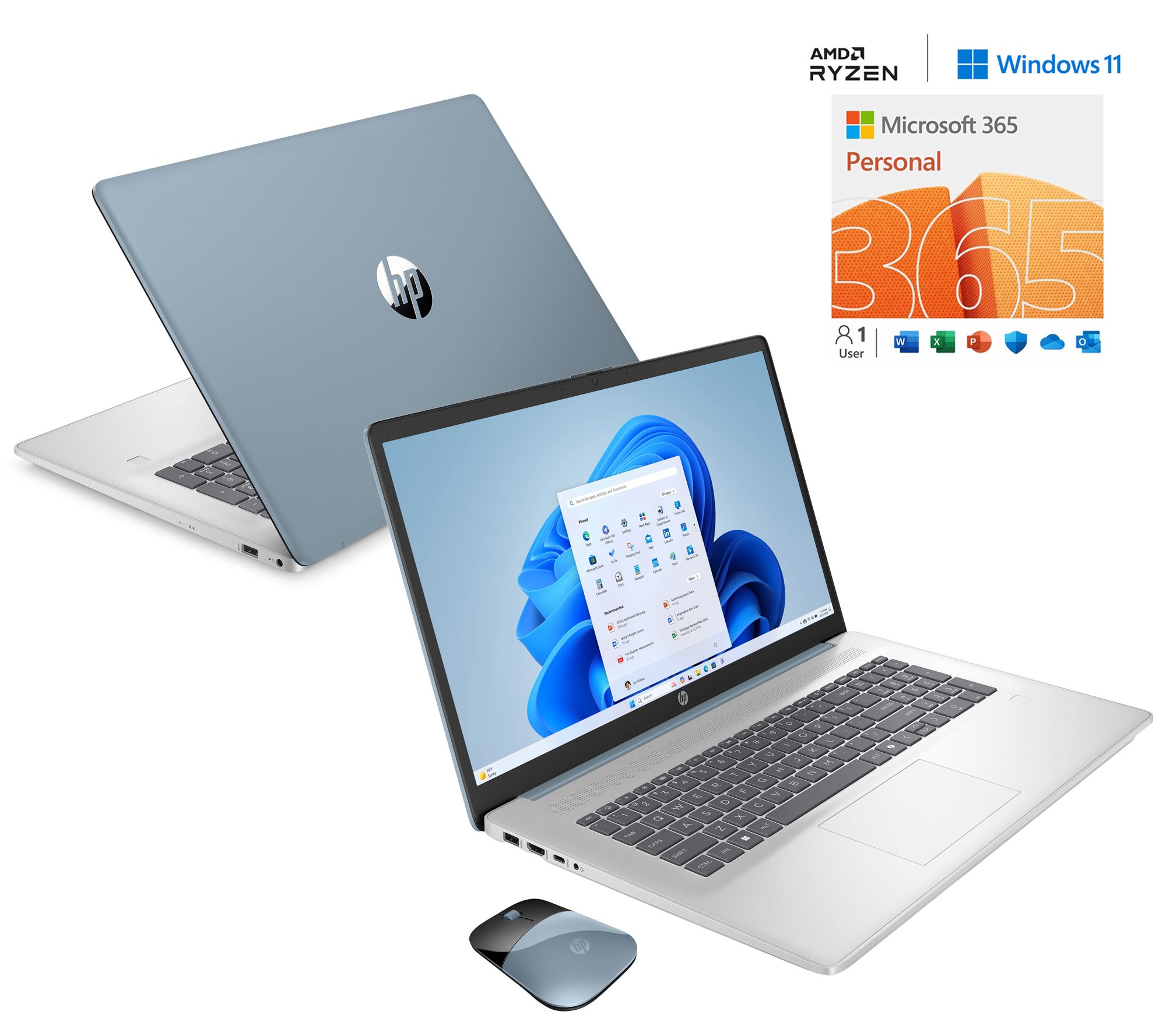 HP 17" Touch Laptop AMD R3 8GB RAM 256GB SSD w/ MS365 & Voucher