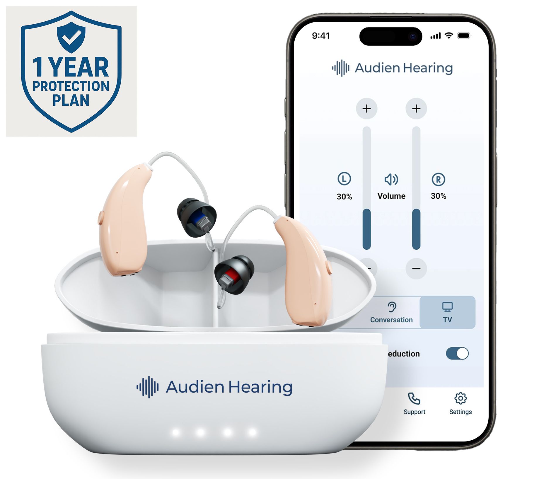  Audien Ion Pro Behind the Ear Hearing Aids with Protection Plan