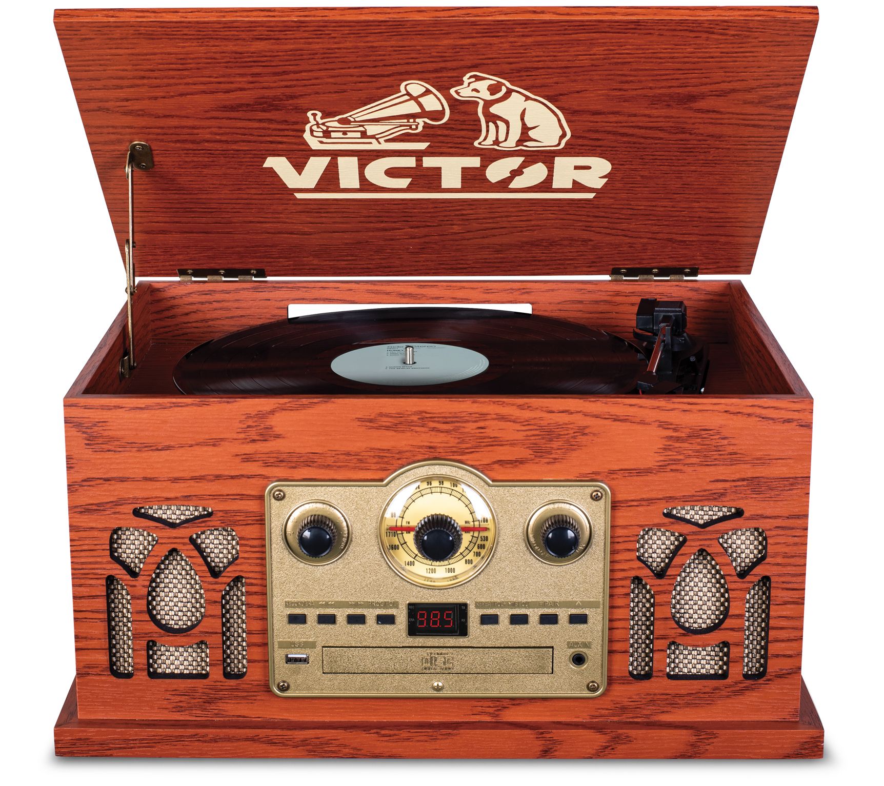 Victor Belmont 8-in-1 Wood Music Center - QVC.com