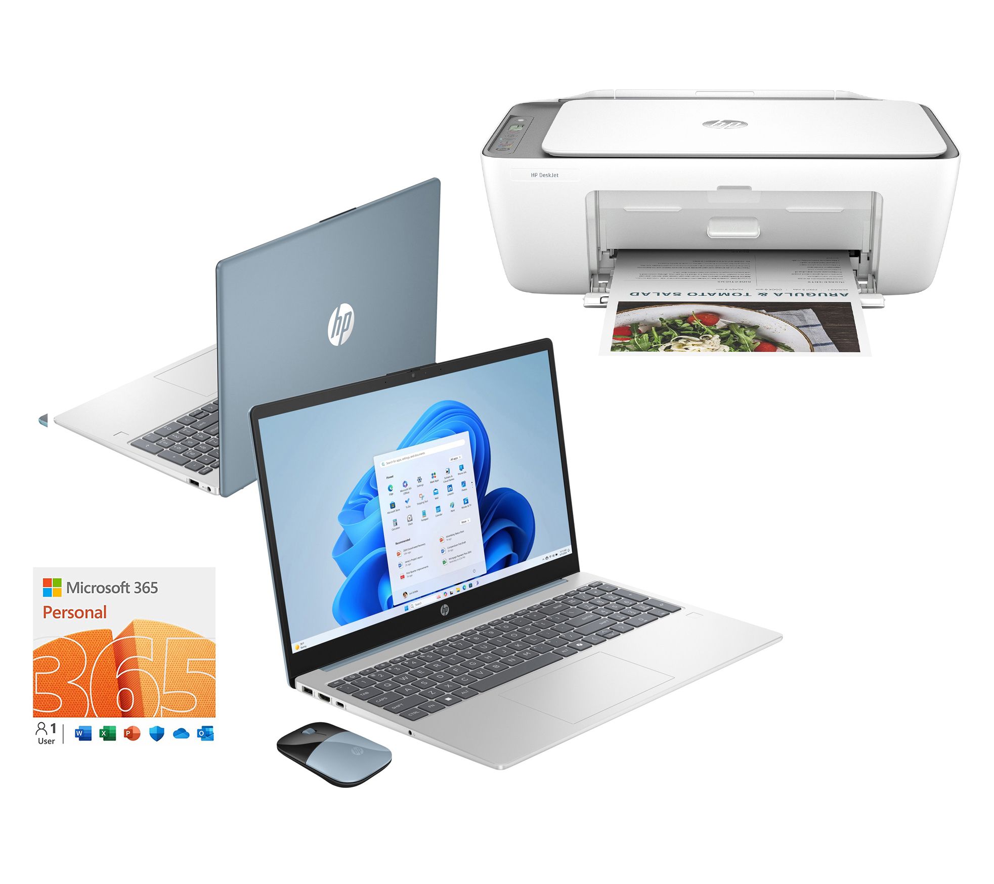 HP 15.6" Touch Laptop Intel 128GB SSD w/ HP Printer, 1yr HP SF & MS365