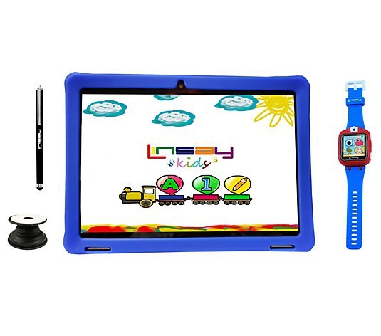 Linsay 10" IPS 32GB Tab w/ Kids Case, Smartwatch, Holder, Pen