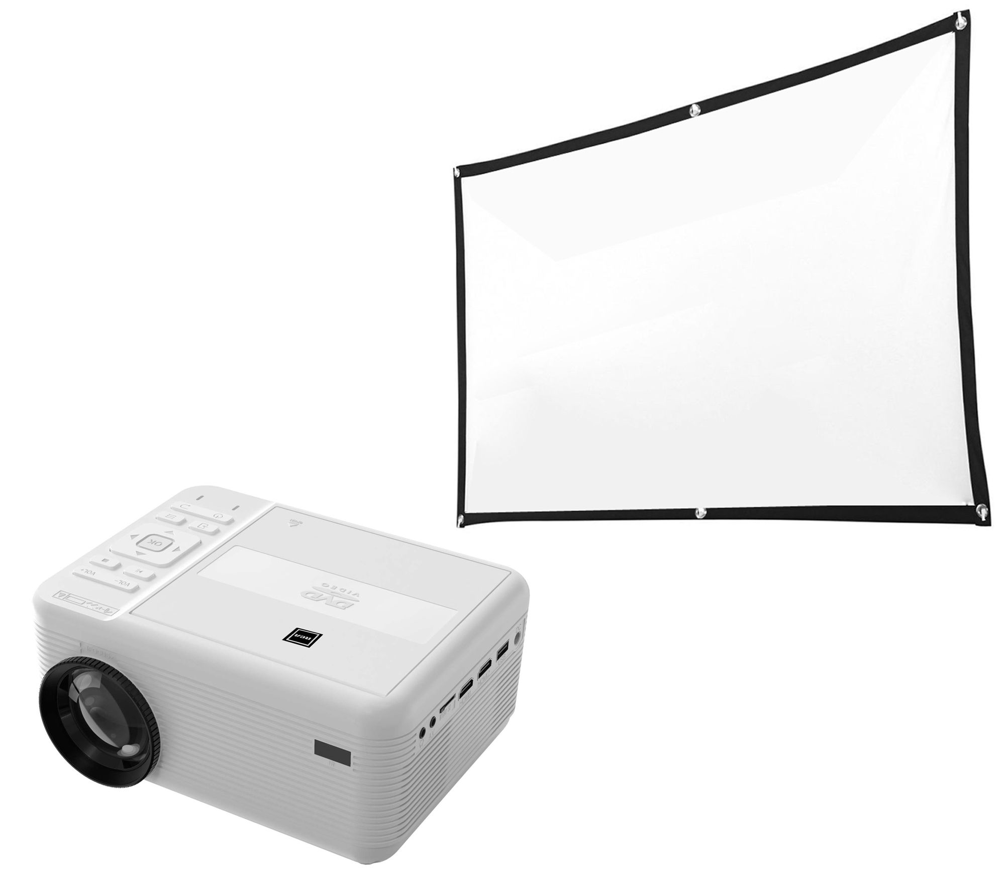 GPX Portable Indoor/Outdoor Projector Bundle w/120 Screen & Speaker