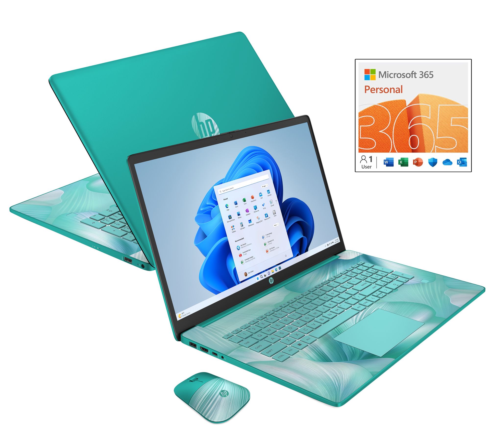 HP 15" Laptop Intel 4GB RAM 128GB Storage w/ HP Wireless Mouse & MS365
