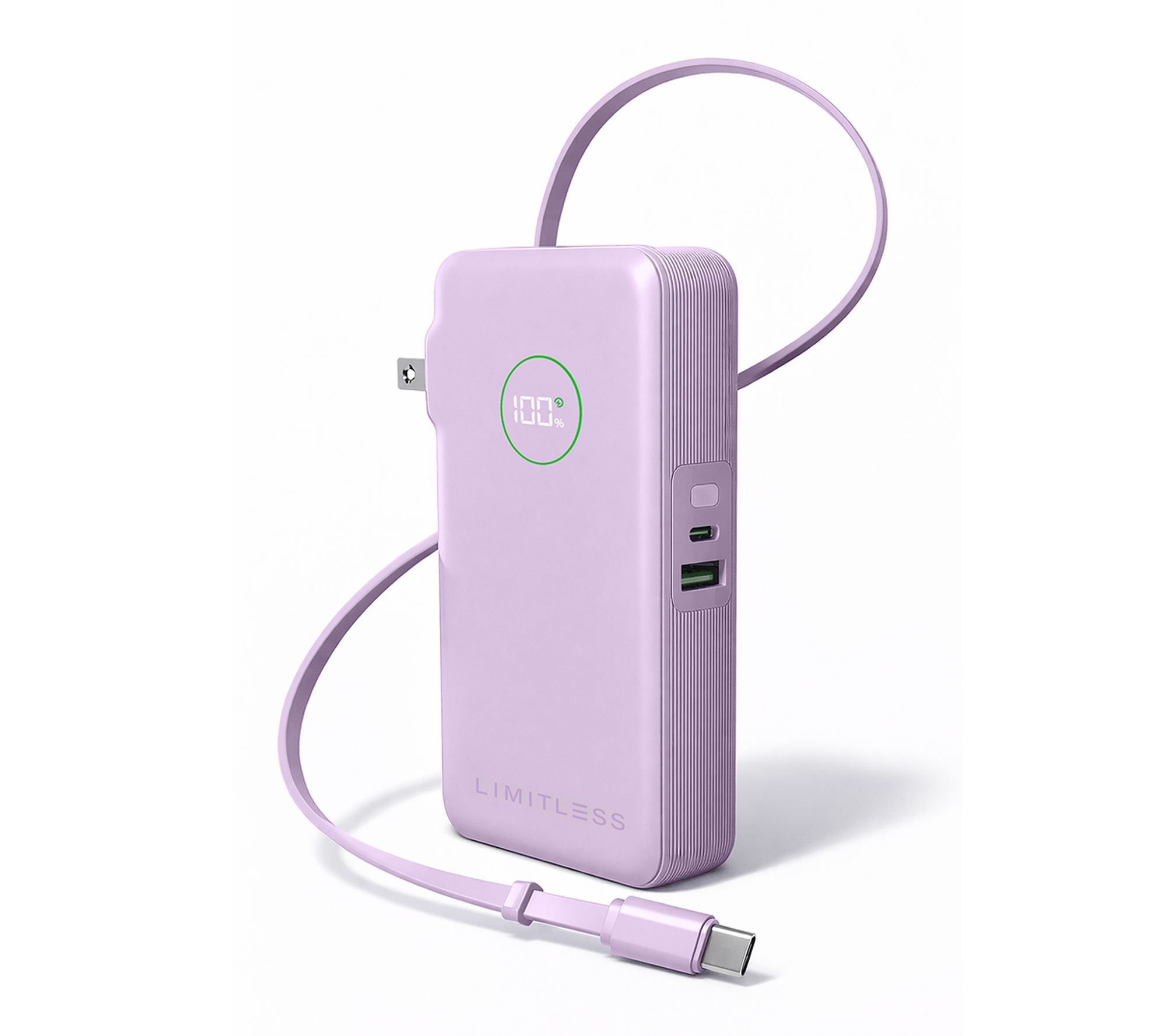 Limitless 10k mAh Retractable Fast Charge Power Bank with AC Plug