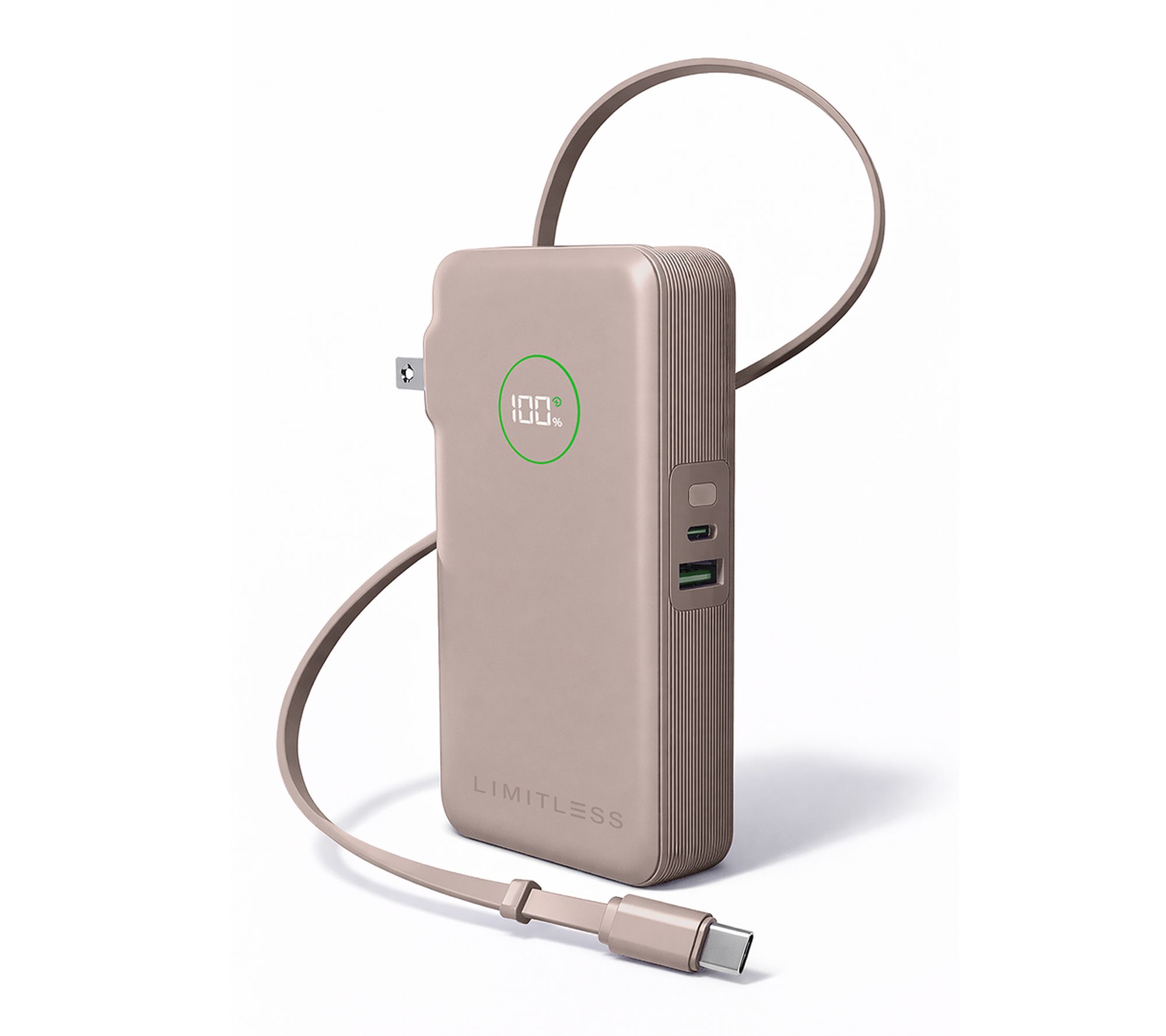 Limitless 10,000 mAh Fast Charge Power Bank with AC & Bulit-in Cable