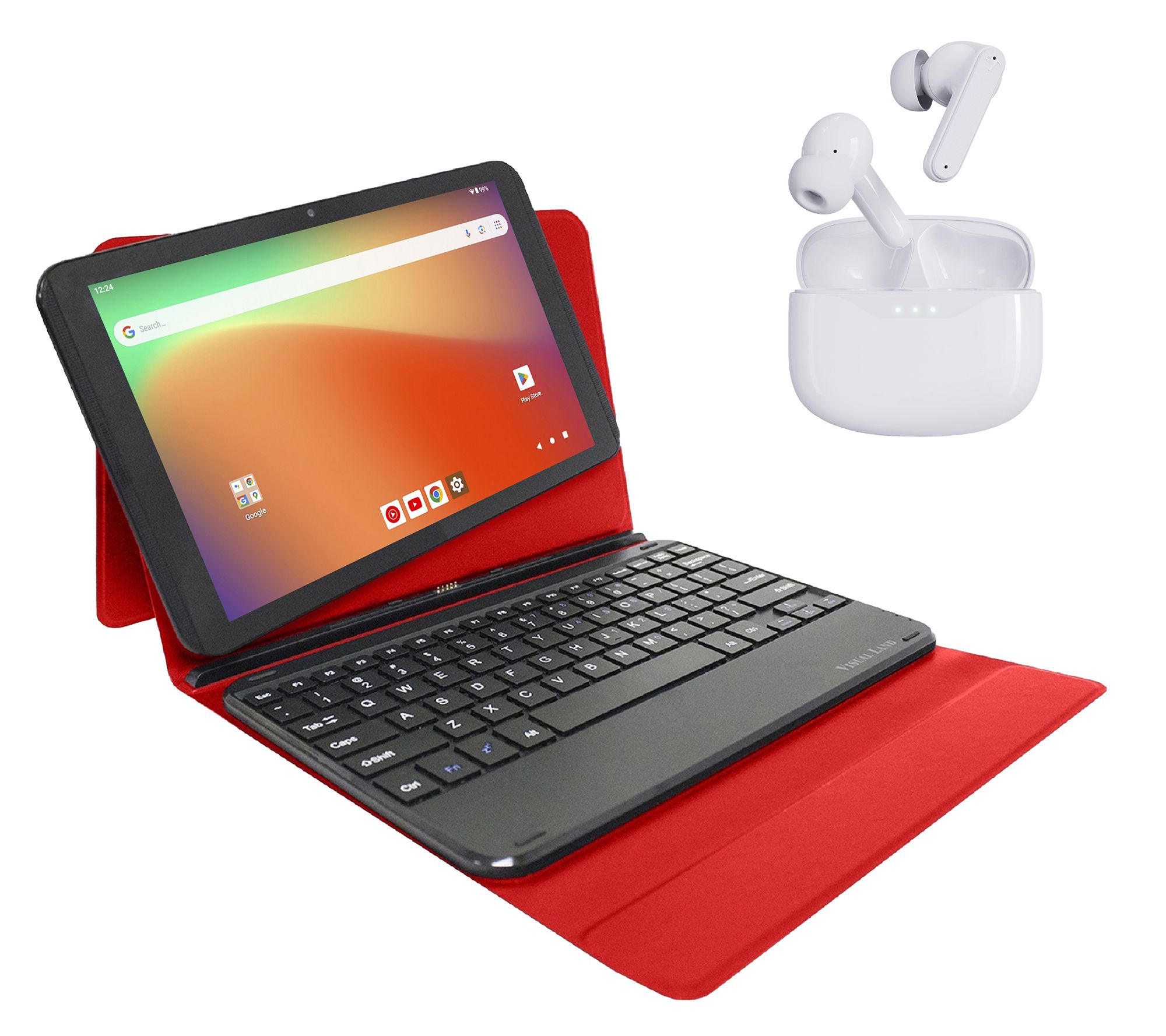 Visual Land Prestige 10.1" 128GB Tablet w/ Keyboard Case & ANC Earbuds