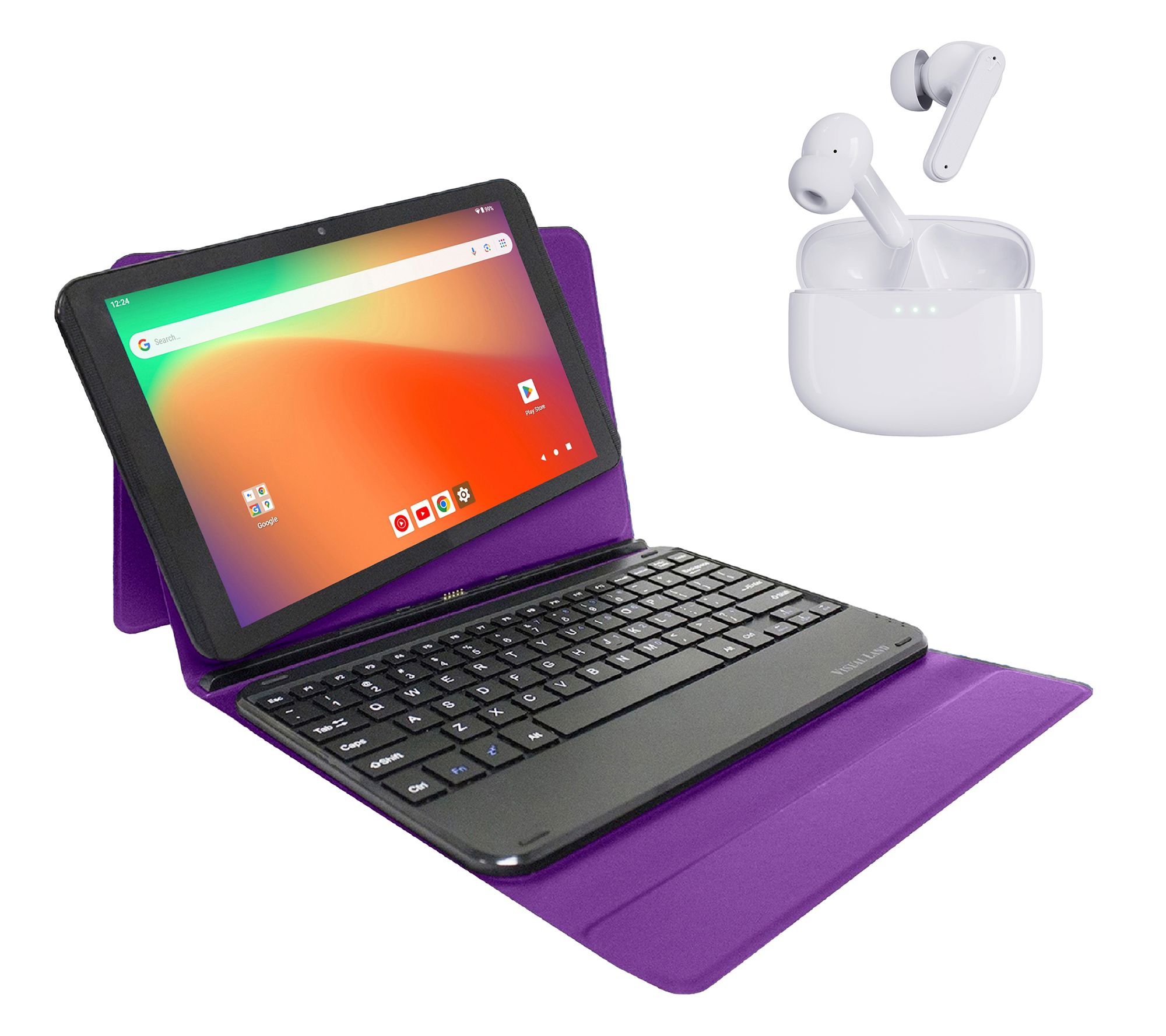Visual Land Prestige 10.1" 128GB Tablet w/ Keyboard Case & ANC Earbuds