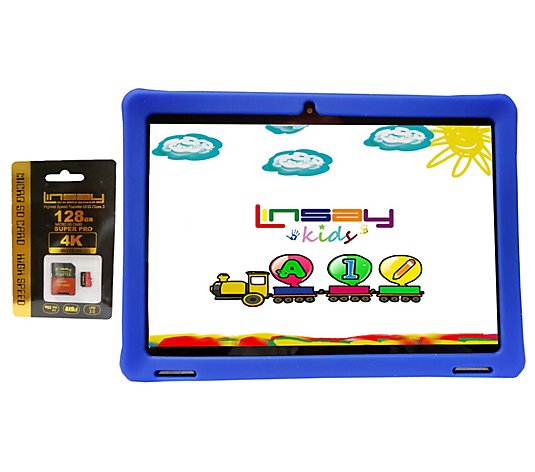 LINSAY 10" IPS Android 12 Tab w/ Kids Case & 128GB SD Card
