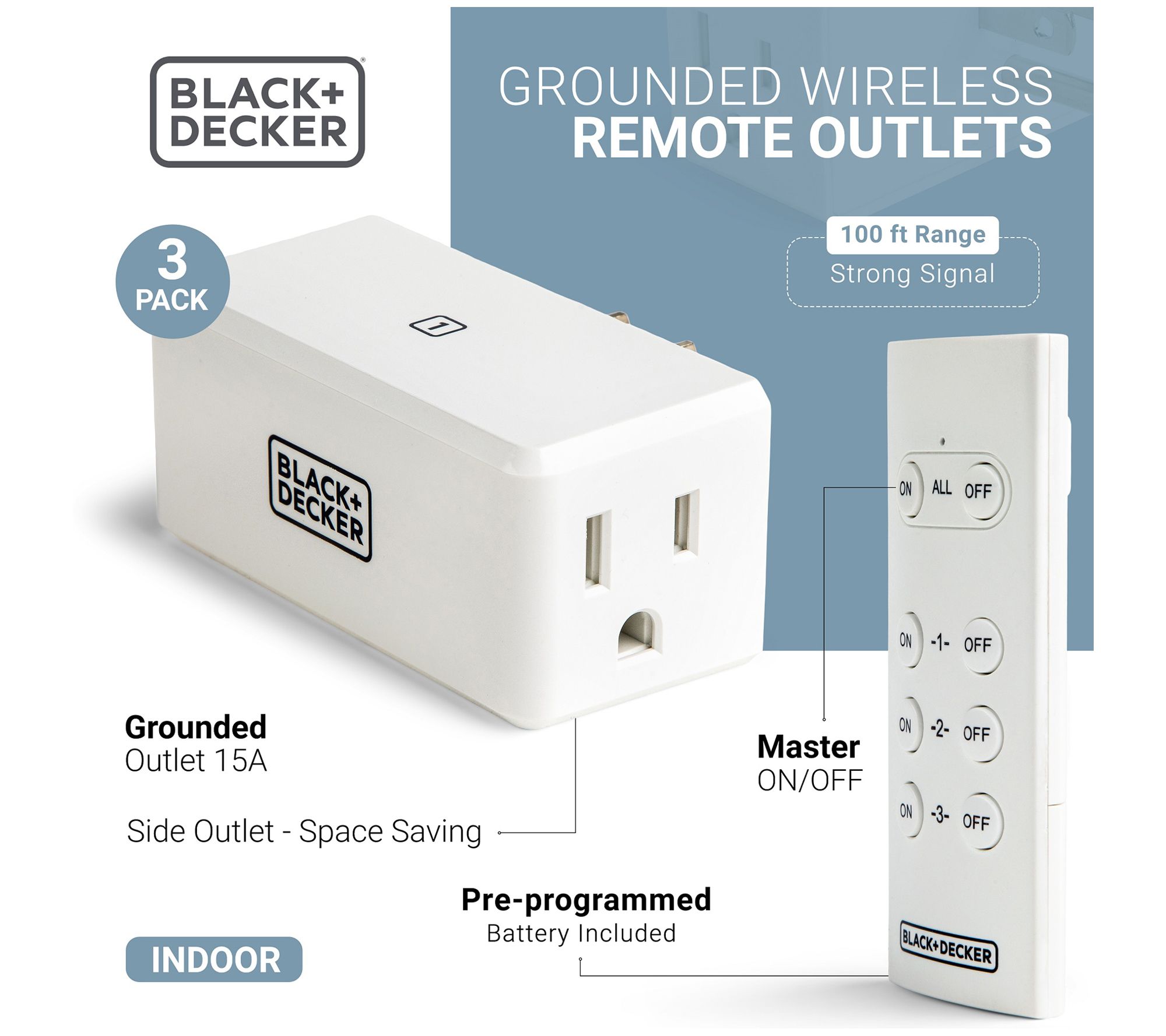BLACK + DECKER Set of 3 Wireless Outlets with R emote Control 