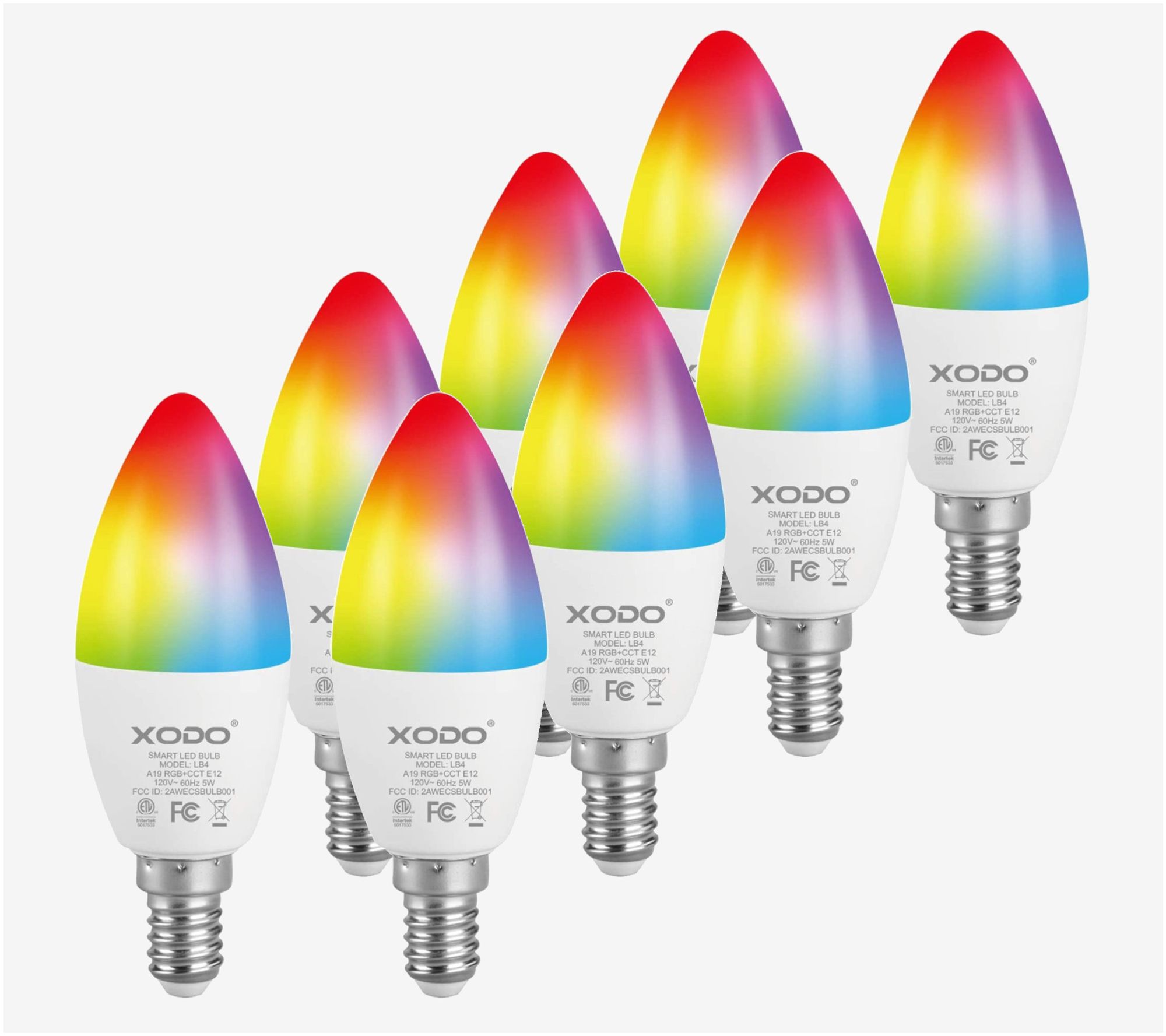 XODO Smart Candelabra LED Bulb 8-Pack Multi-Color WiFi E12 5W