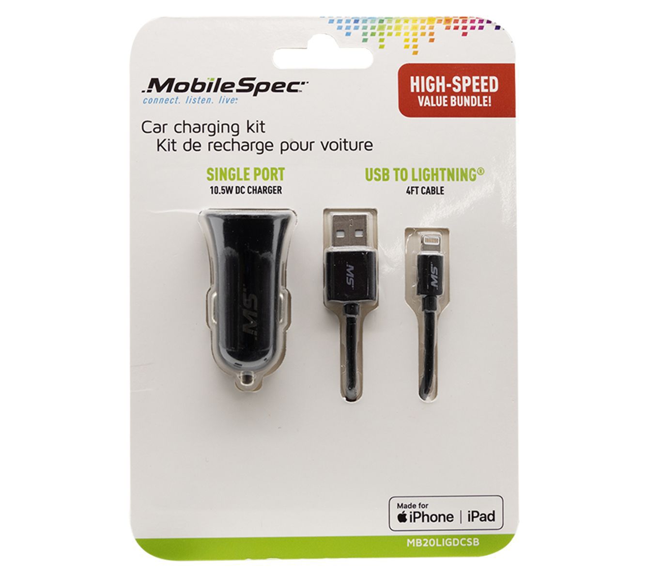 MobileSpec 4ft Lightning & 2.1 Amp DC Charger
